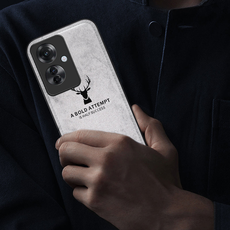 For Oppo Reno11 F 5G Case Deer Pattern Cloth Texture Leather+PC+TPU Phone Cover