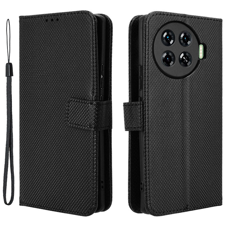 For Transsion Tecno Spark 20 Pro+ KJ7 Case Diamond Texture PU Leather Folio Phone Cover