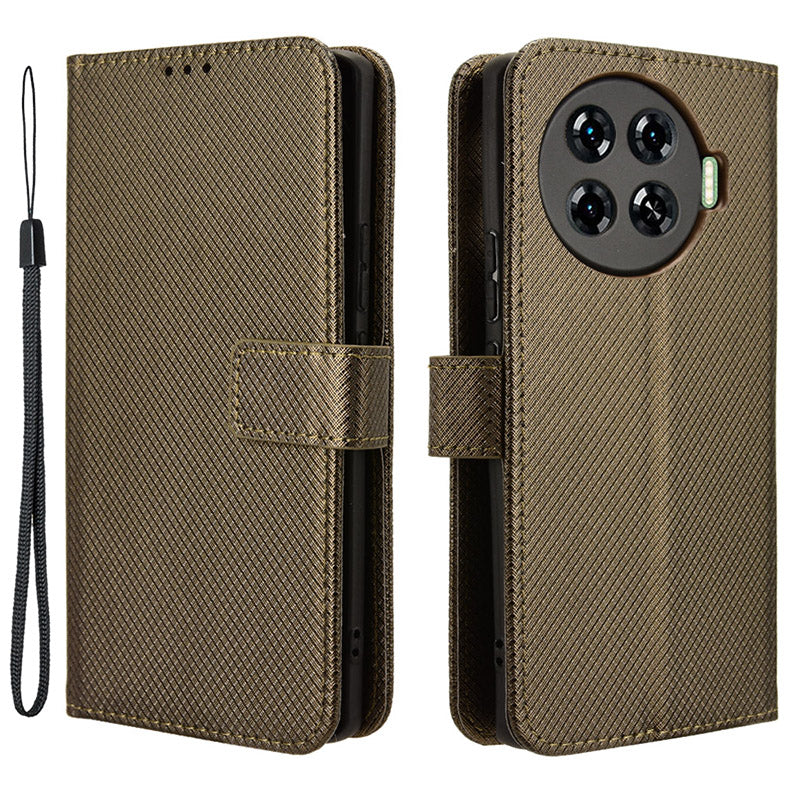 For Transsion Tecno Spark 20 Pro+ KJ7 Case Diamond Texture PU Leather Folio Phone Cover