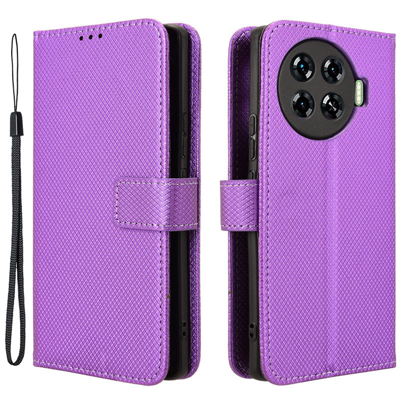 For Transsion Tecno Spark 20 Pro+ KJ7 Case Diamond Texture PU Leather Folio Phone Cover