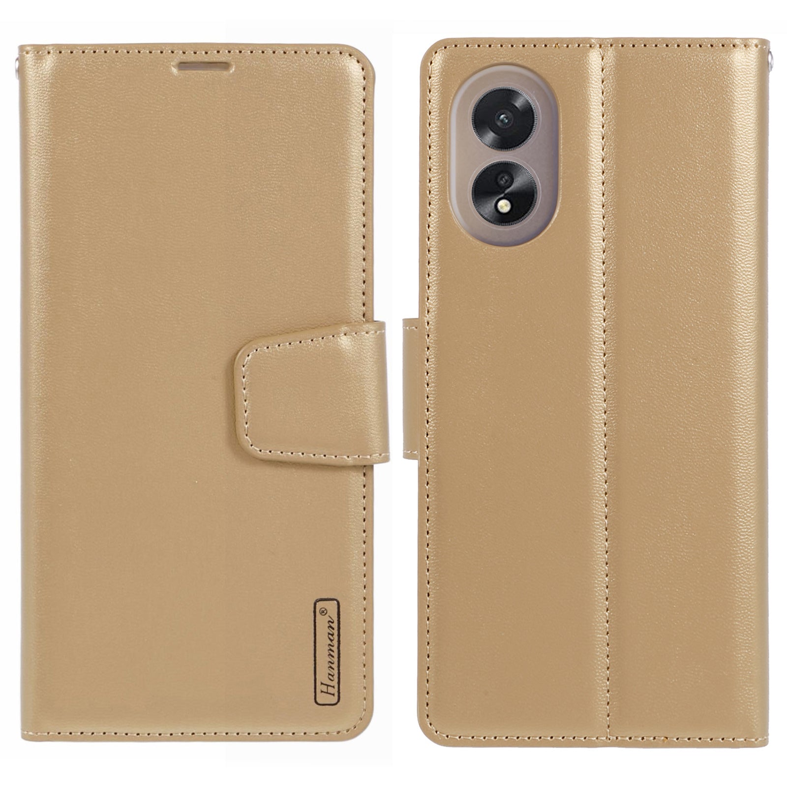 HANMAN Mill Series For Oppo A38 4G / A18 4G Phone Cover PU Leather Wallet Anti-drop Shell