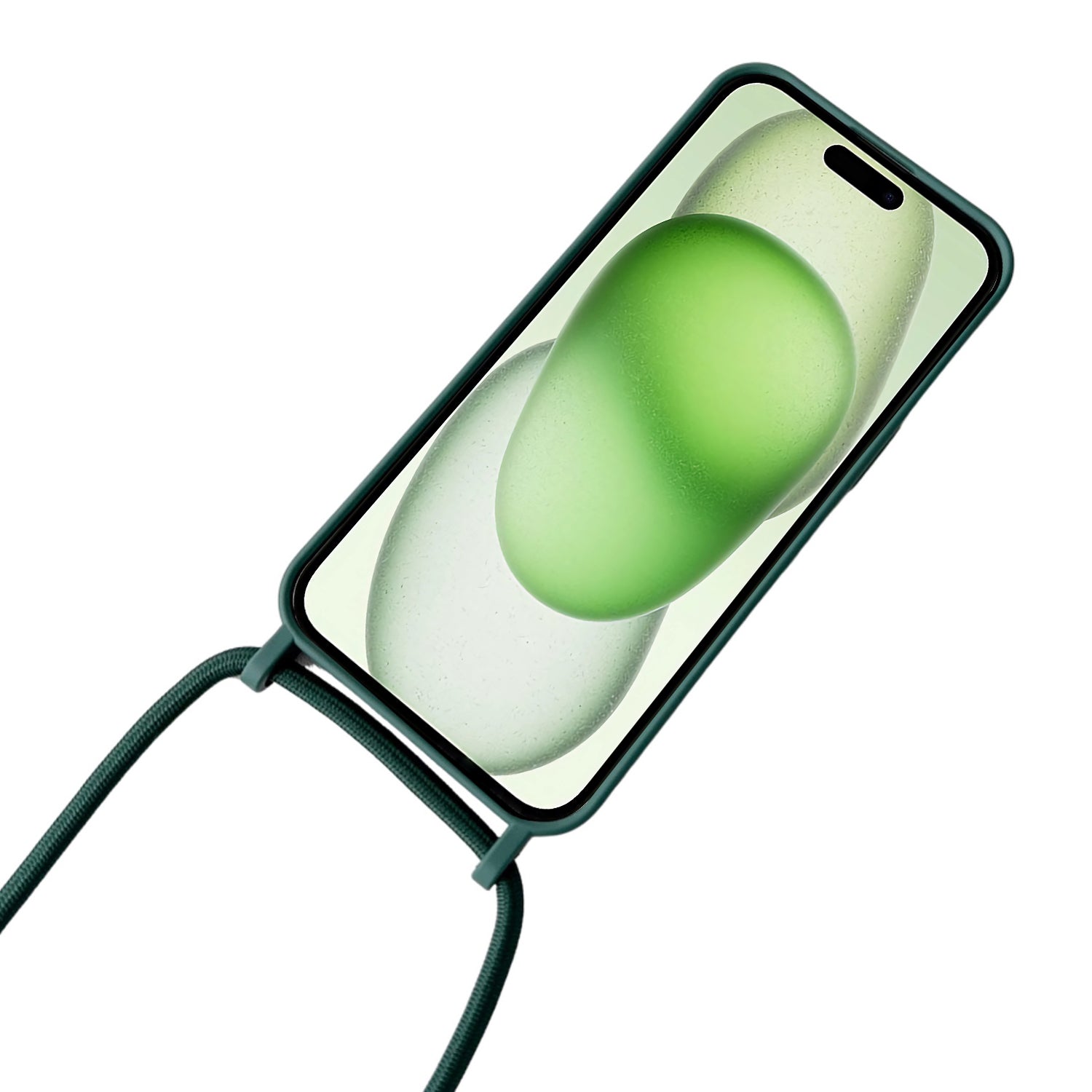 For iPhone 15 Case Liquid Silicone Soft Anti-Scratch Phone Cover with Crossbody Neck Strap