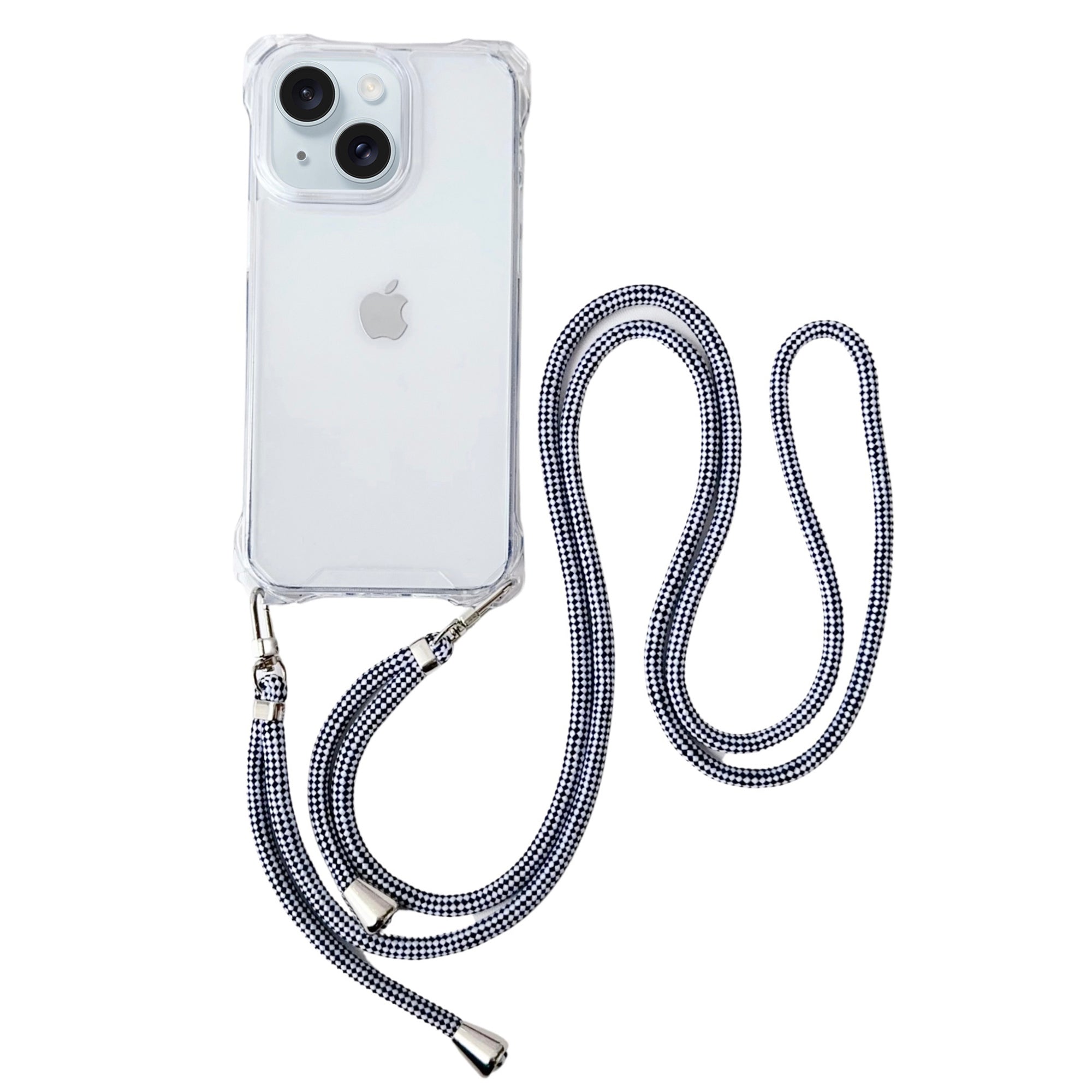 For iPhone 14 Plus Case Four Corner Protection Clear TPU Phone Cover with Thin Lanyard