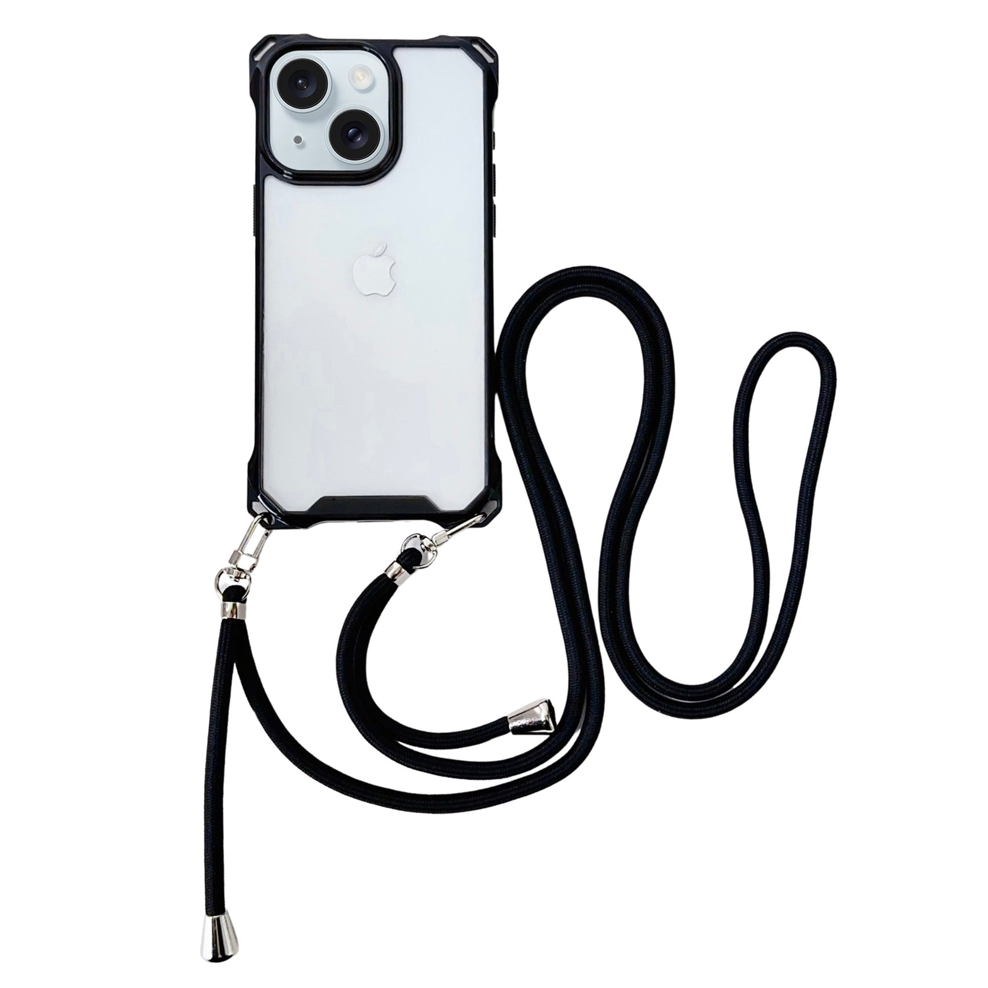 For iPhone 15 Case Soft TPU+Clear Back Slim-Fit Phone Cover with Portable Lanyard