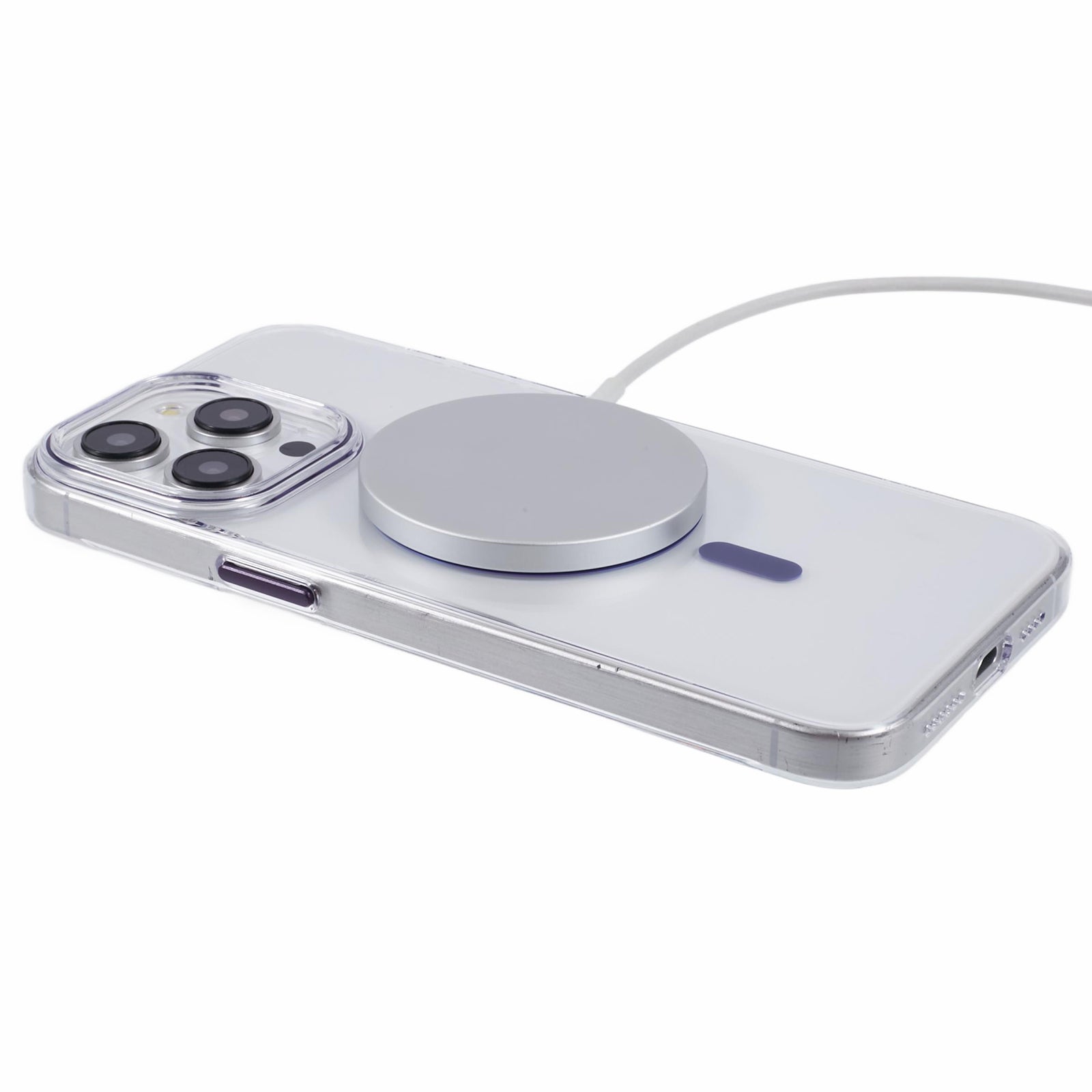 For iPhone 13 Pro Max Magnetic Phone Case Clear PC Cover with Metal Buttons