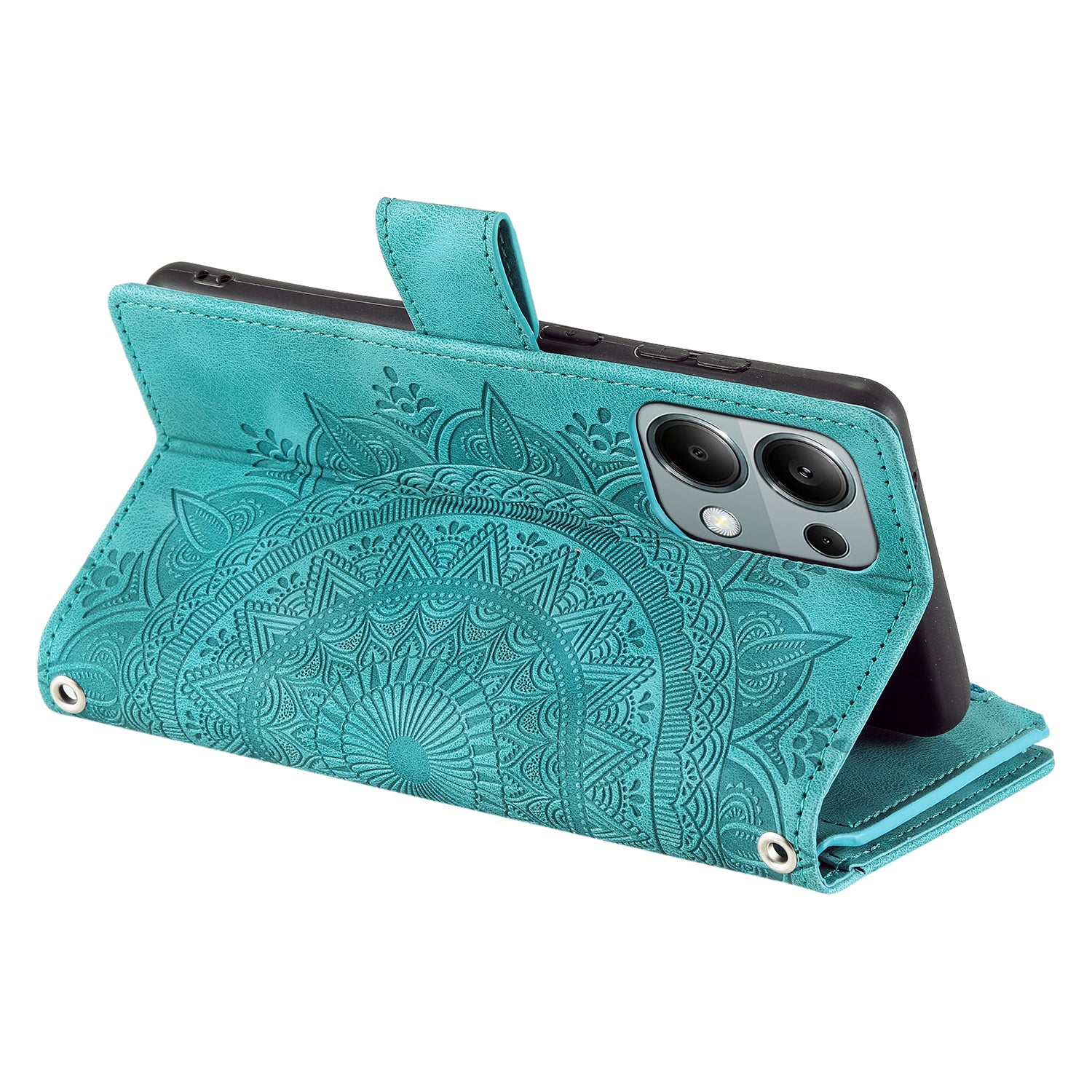 For Xiaomi Redmi Note 13 5G Case Mandala Imprinted Design Leather Wallet Phone Cover with Strap