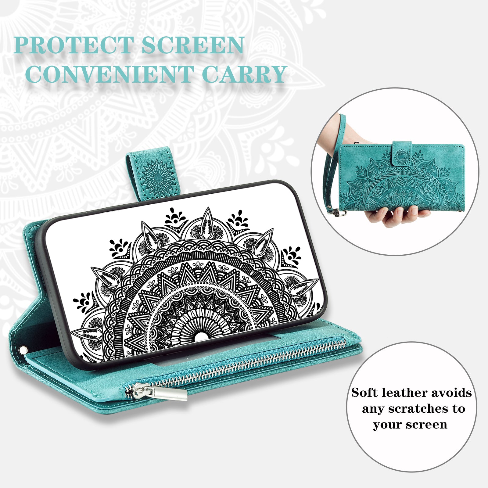 For Xiaomi Redmi Note 13 5G Case Mandala Imprinted Design Leather Wallet Phone Cover with Strap