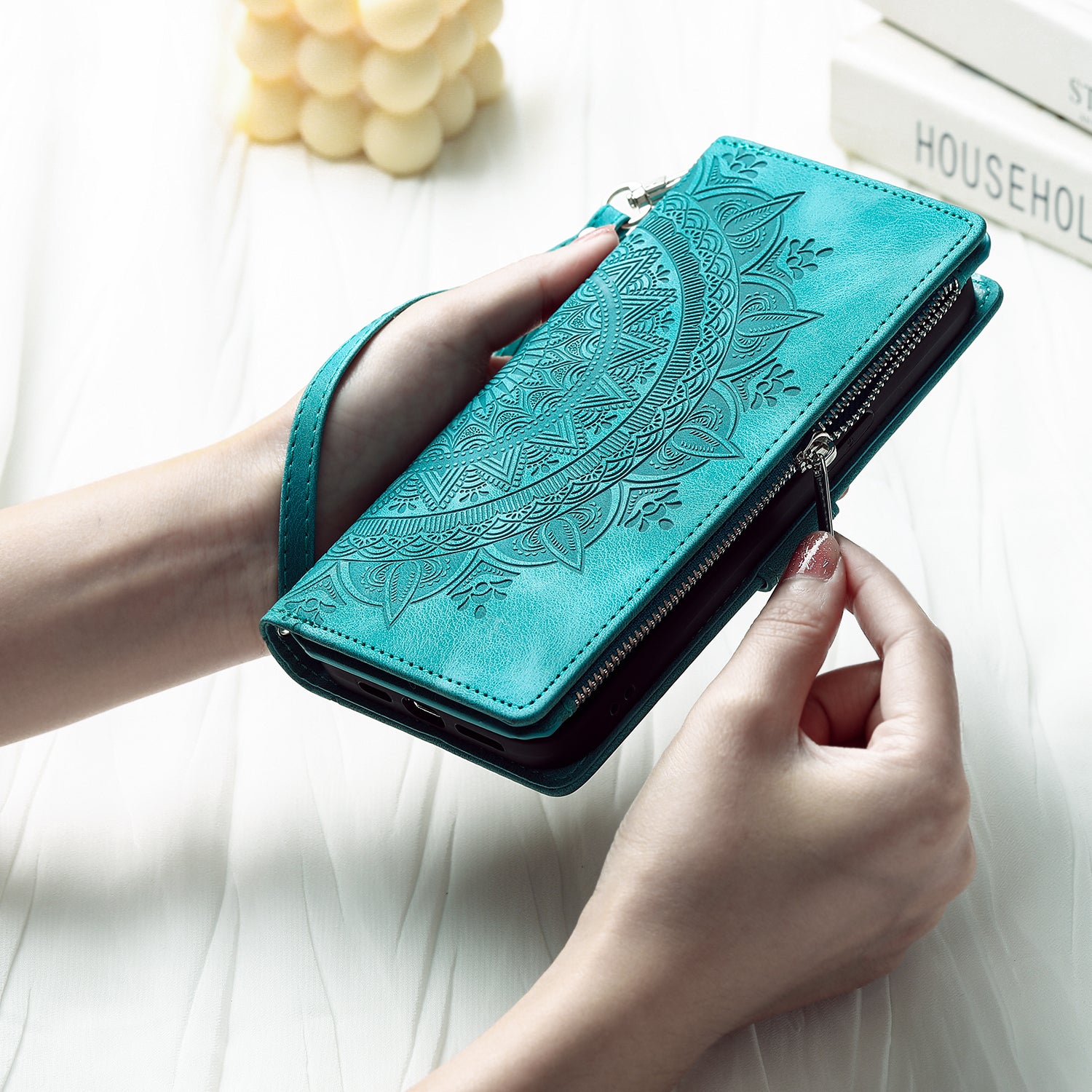 For Xiaomi Redmi Note 13 5G Case Mandala Imprinted Design Leather Wallet Phone Cover with Strap