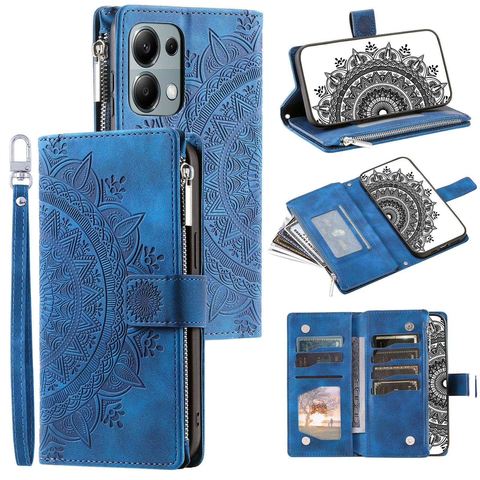 For Xiaomi Redmi Note 13 Pro 4G / Poco M6 Pro 4G Case Zipper Leather Mandala Flower Wallet Phone Cover