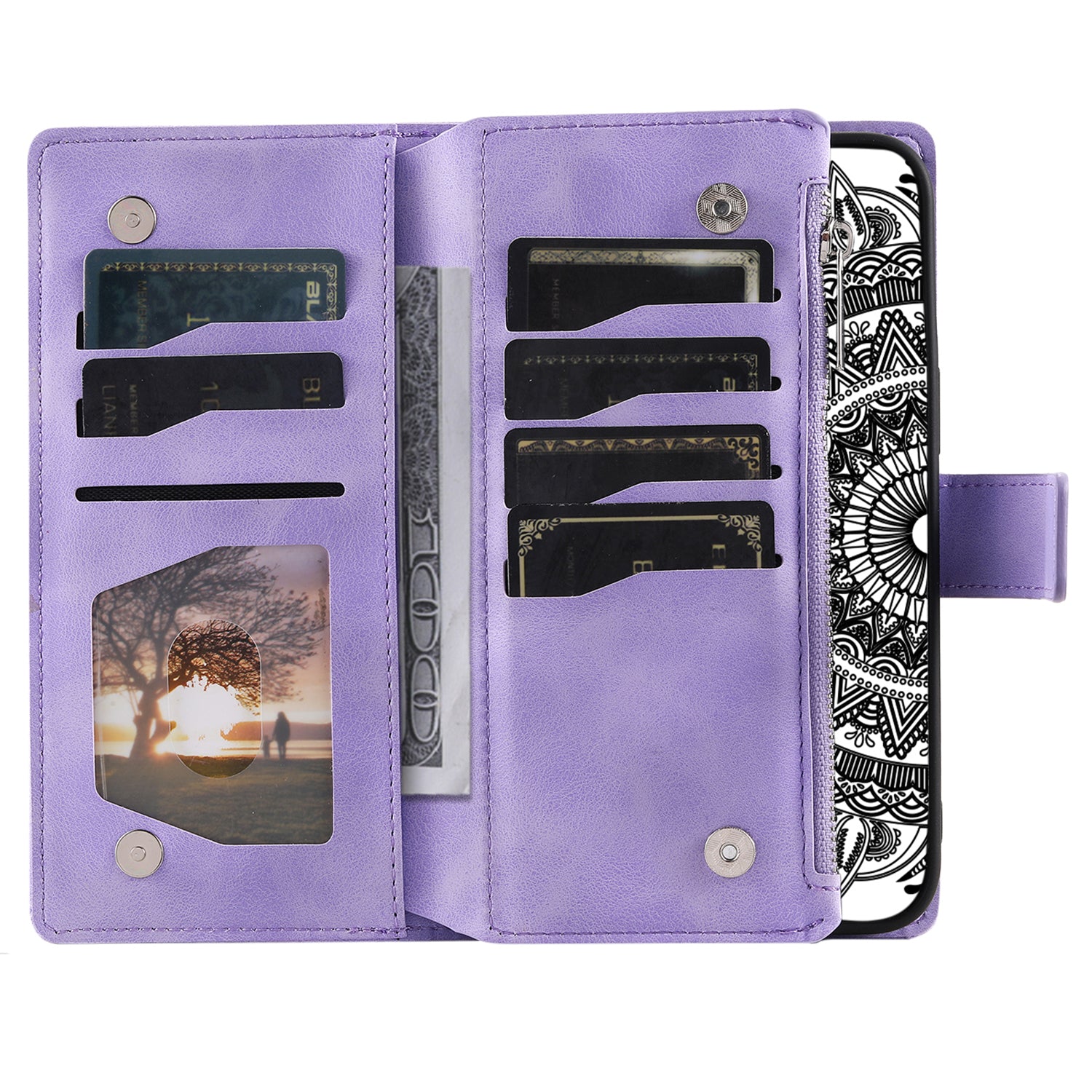 For Xiaomi Redmi Note 13 4G Case Mandala Imprinted Zipper Pocket Flip Leather Phone Cover with Strap