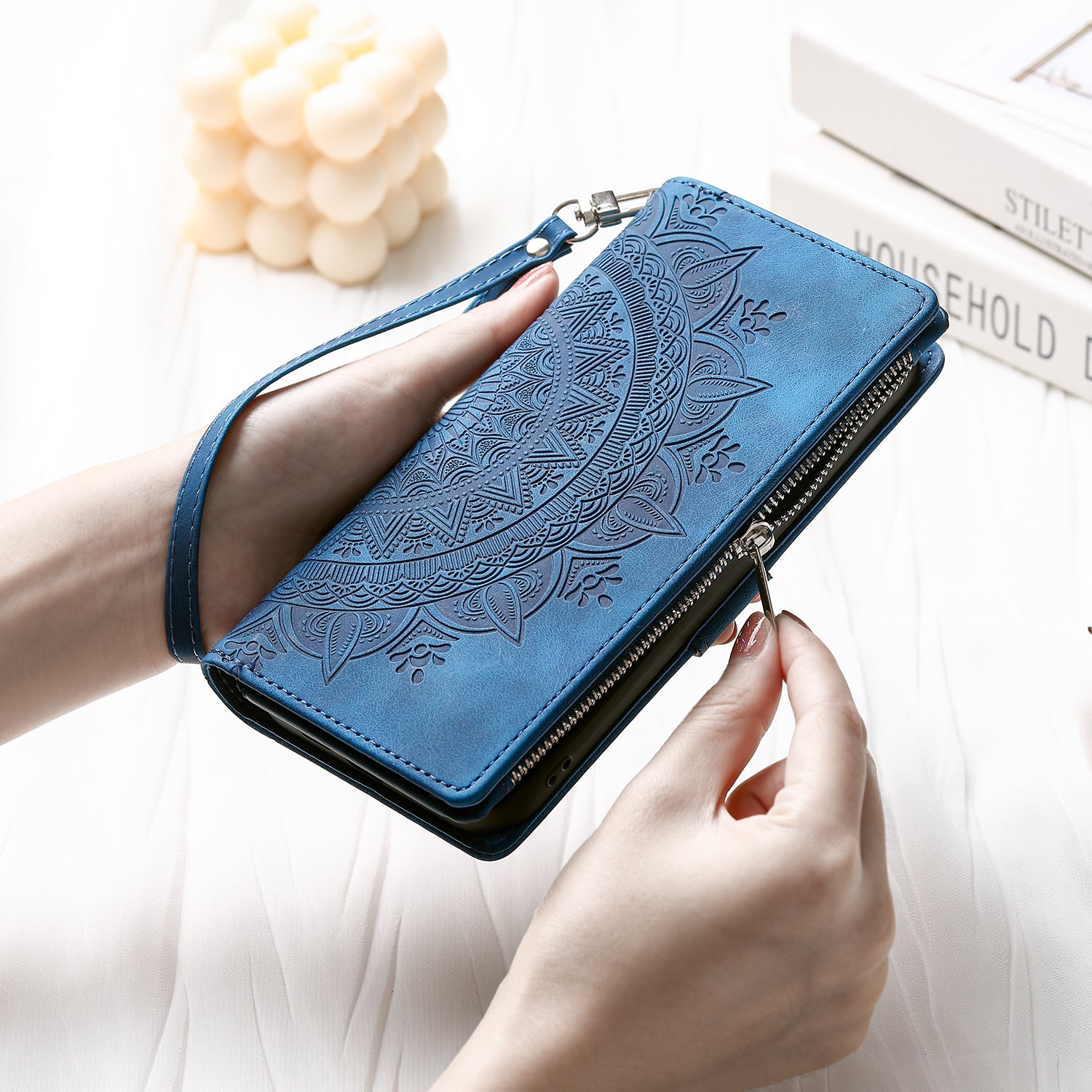 For Xiaomi Redmi Note 13 Pro 5G / Poco X6 5G Case Mandala Zipper Pocket Flip Leather Phone Cover with Strap