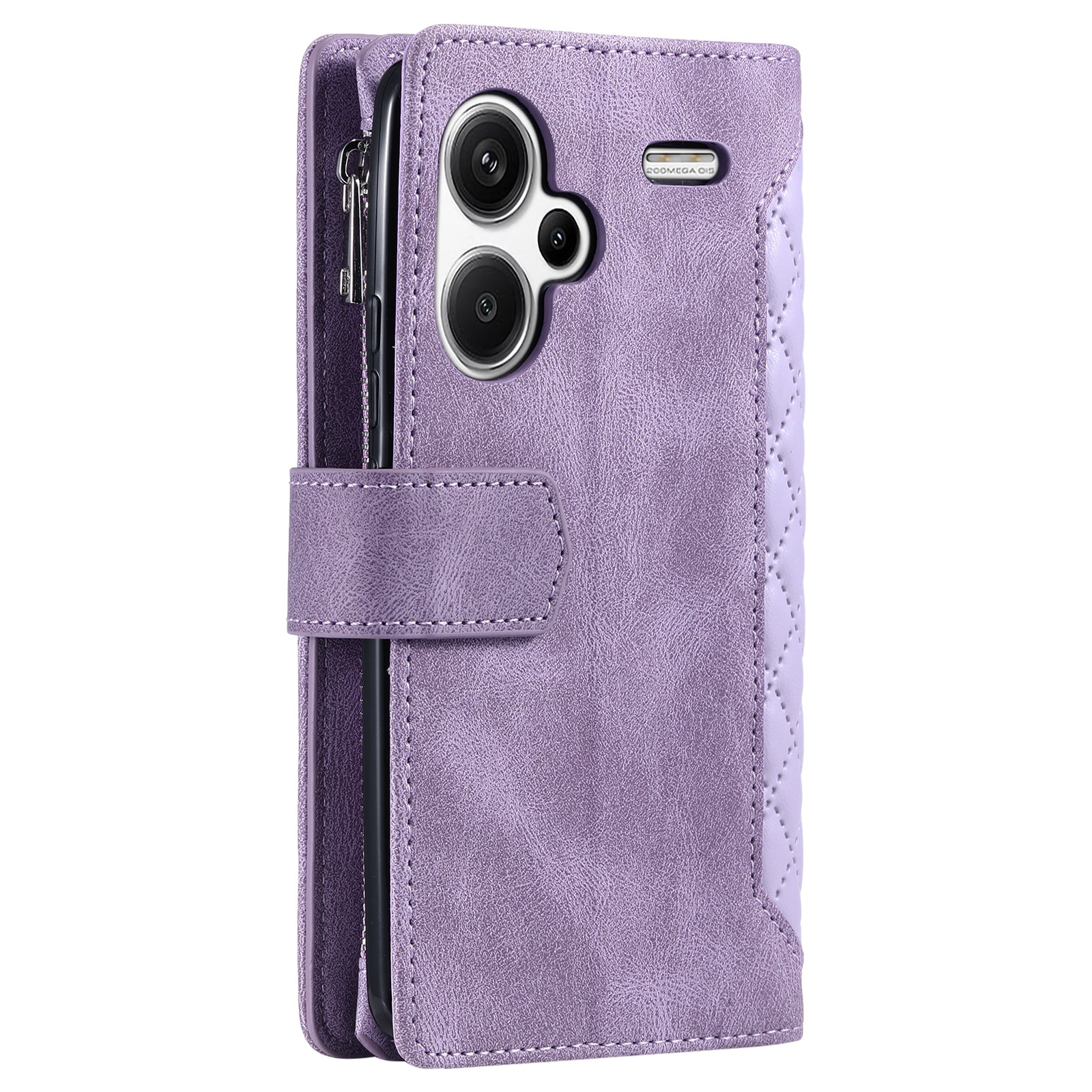For Xiaomi Redmi Note 13 Pro+ 5G Case Zipper Pocket Flip Leather Phone Cover with Wrist Strap