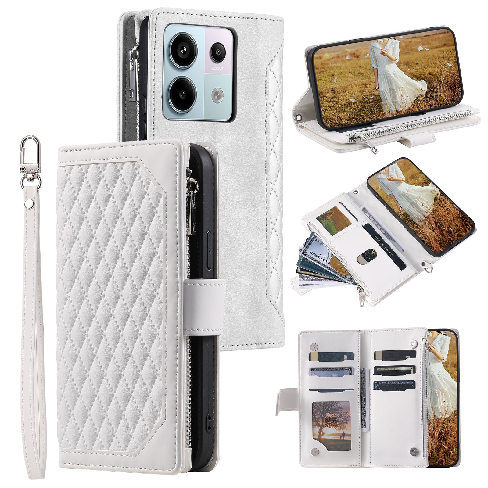 For Xiaomi Redmi Note 13 Pro 5G / Poco X6 5G Case Zipper Leather Phone Cover with Wallet
