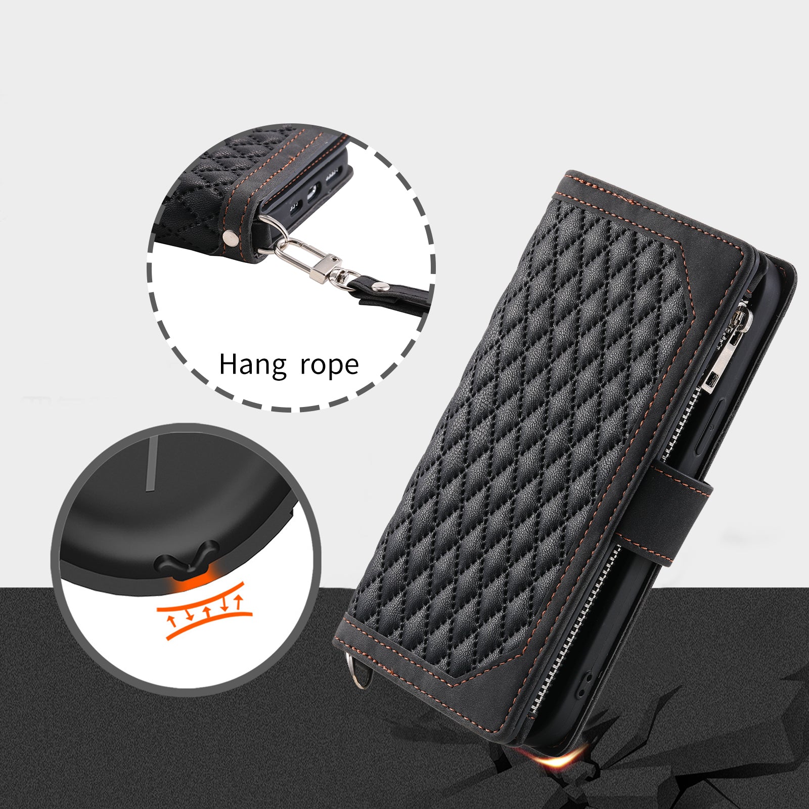 For Xiaomi Redmi Note 13 4G Wallet Case Leather Rhombus Texture Zipper Phone Cover with Wrist Strap