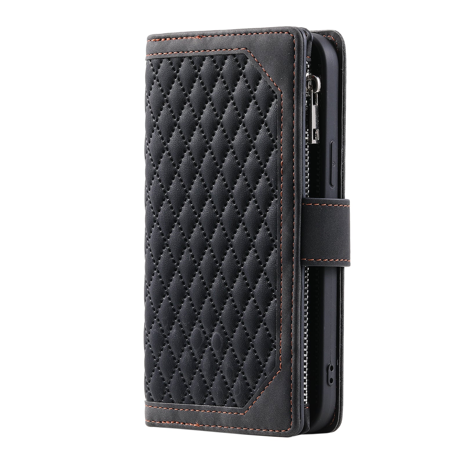 For Xiaomi Redmi Note 13 4G Wallet Case Leather Rhombus Texture Zipper Phone Cover with Wrist Strap