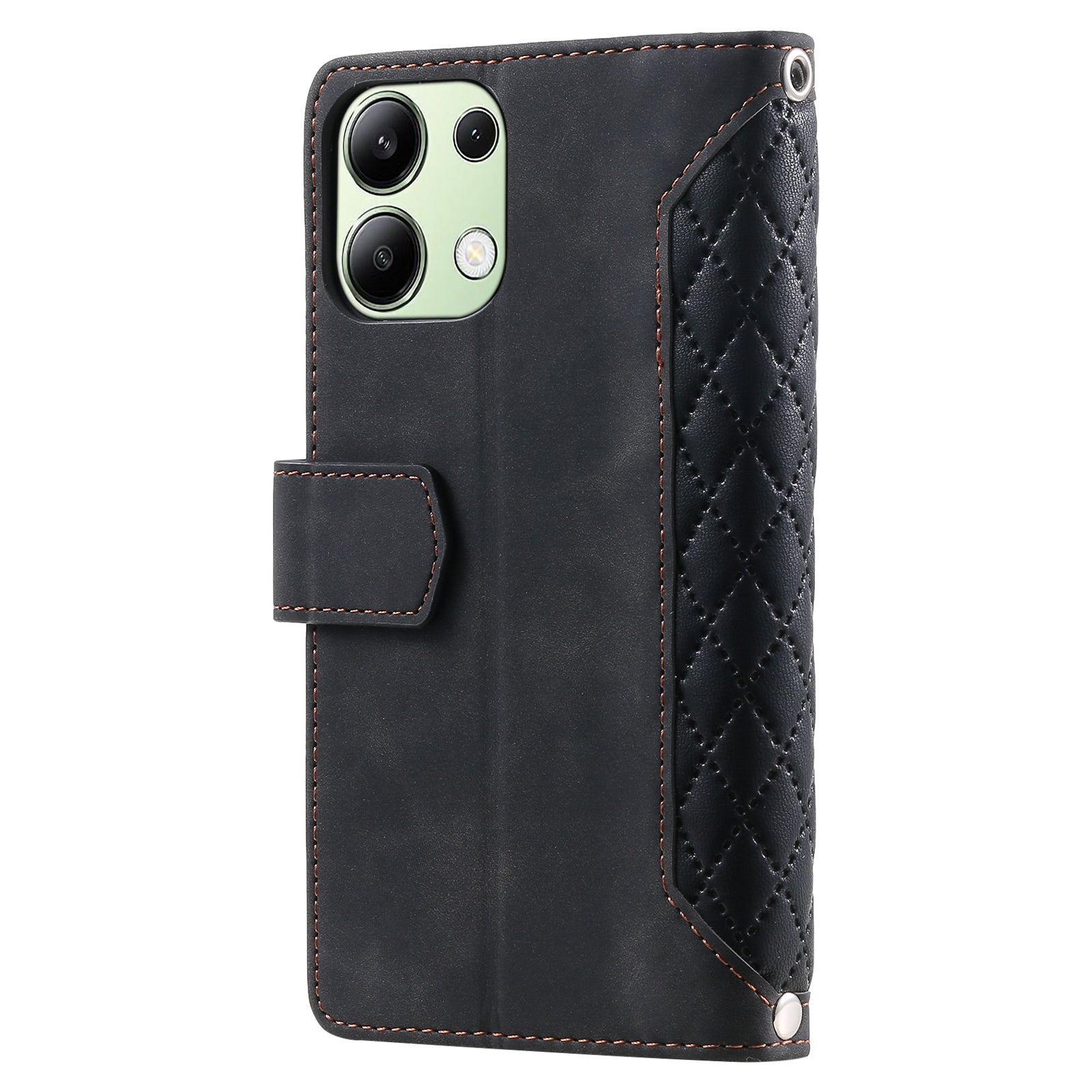 For Xiaomi Redmi Note 13 4G Wallet Case Leather Rhombus Texture Zipper Phone Cover with Wrist Strap