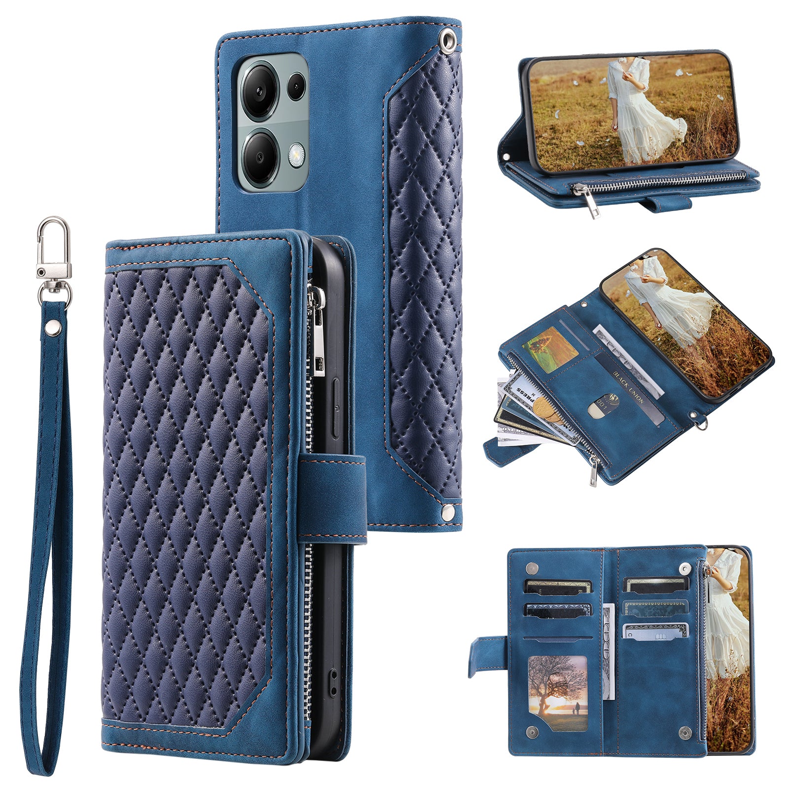 For Xiaomi Redmi Note 13 Pro 4G / Poco M6 Pro 4G Case Rhombus Leather Zipper Pocket Phone Cover