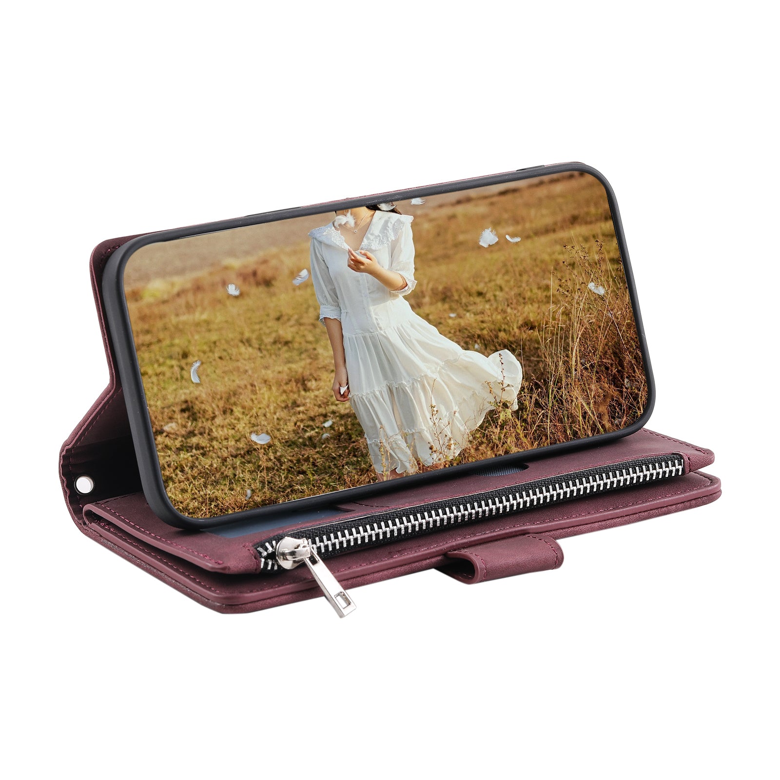 For Xiaomi Redmi Note 13 5G Zipper Pocket Phone Case PU Leather Wallet Phone Cover