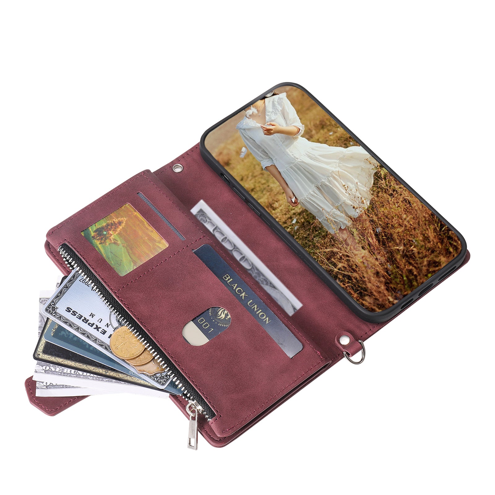 For Xiaomi Redmi Note 13 5G Zipper Pocket Phone Case PU Leather Wallet Phone Cover