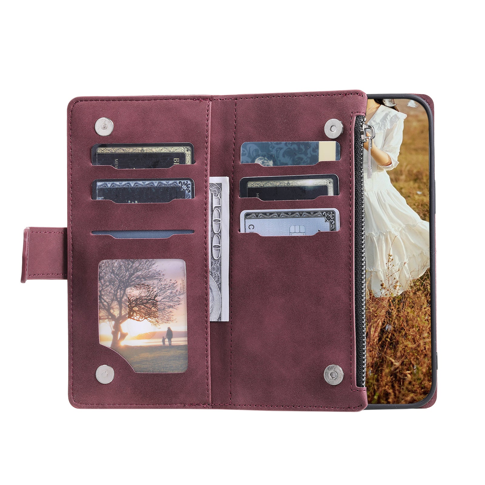 For Xiaomi Redmi Note 13 5G Zipper Pocket Phone Case PU Leather Wallet Phone Cover