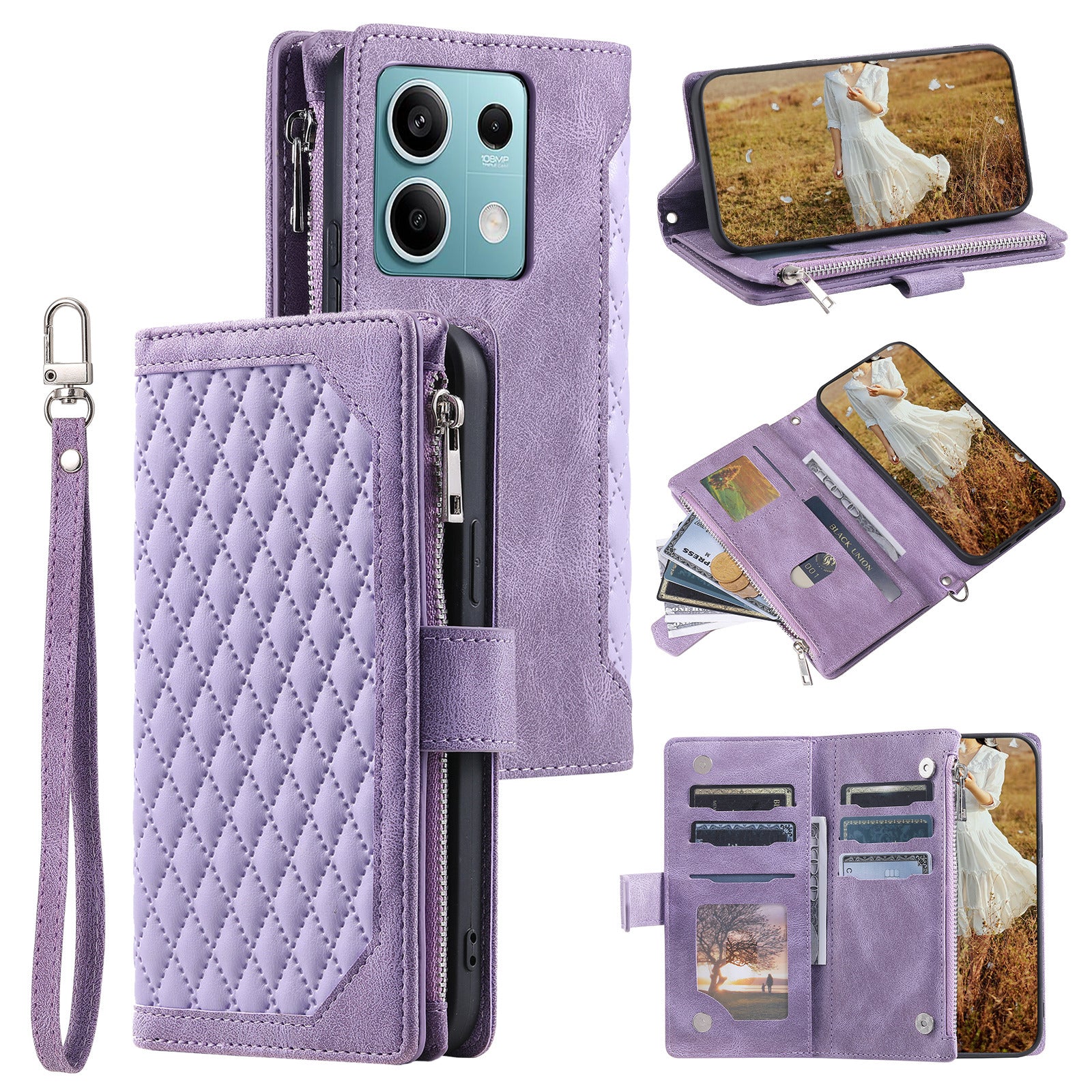 For Xiaomi Redmi Note 13 5G Zipper Pocket Phone Case PU Leather Wallet Phone Cover