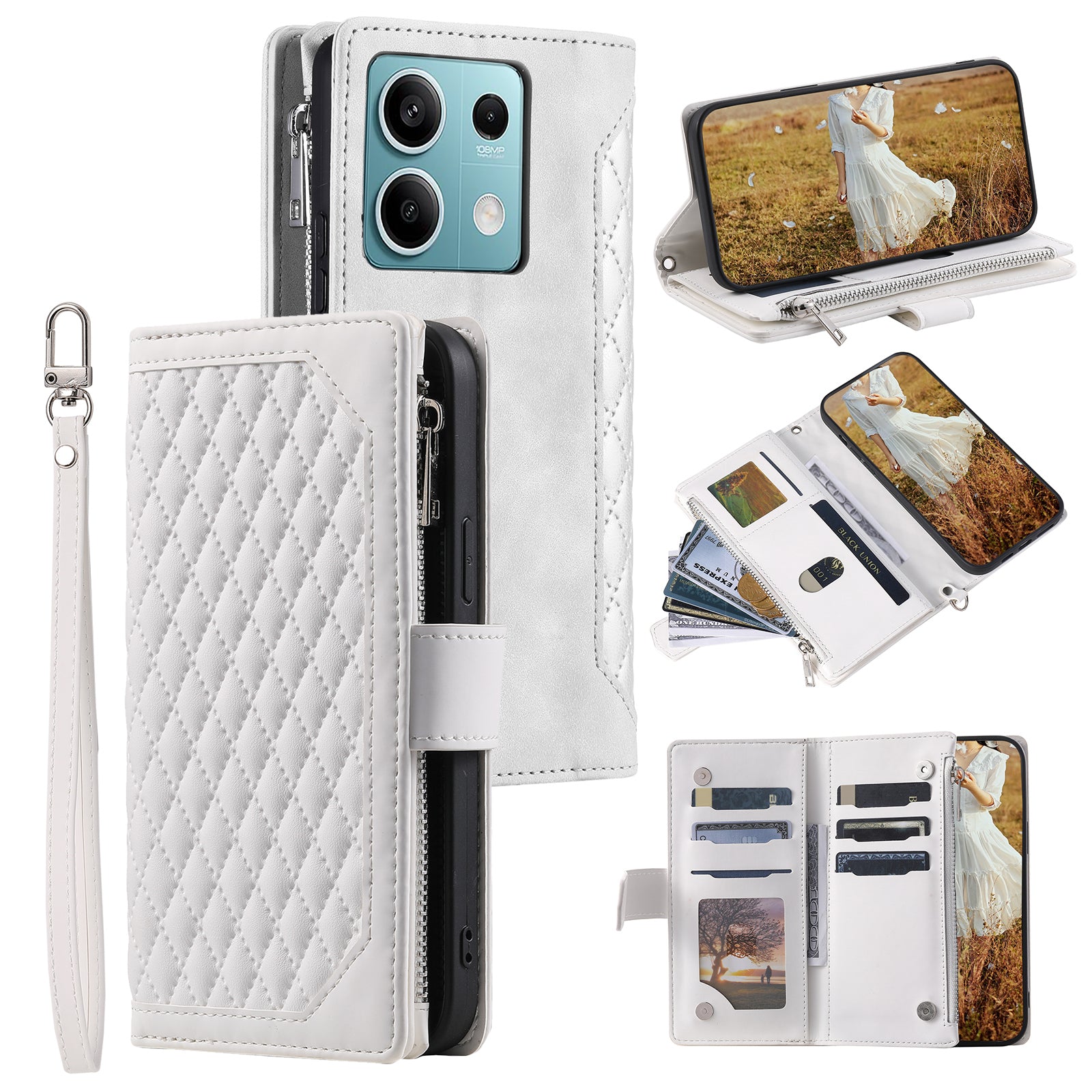 For Xiaomi Redmi Note 13 5G Zipper Pocket Phone Case PU Leather Wallet Phone Cover