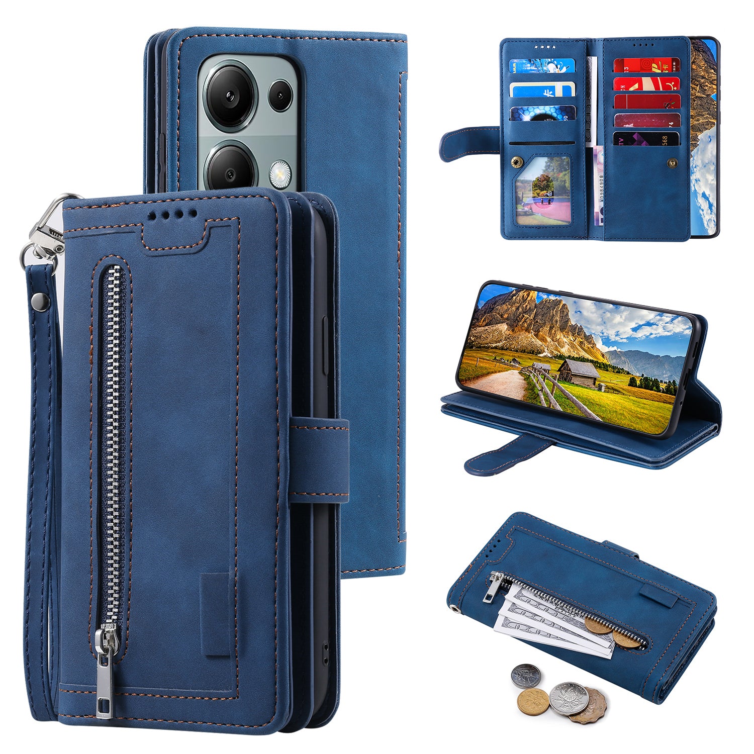 For Xiaomi Redmi Note 13 Pro 4G / Poco M6 Pro 4G Cover 9 Card Slots Wallet PU Leather Foldable Stand Phone Case