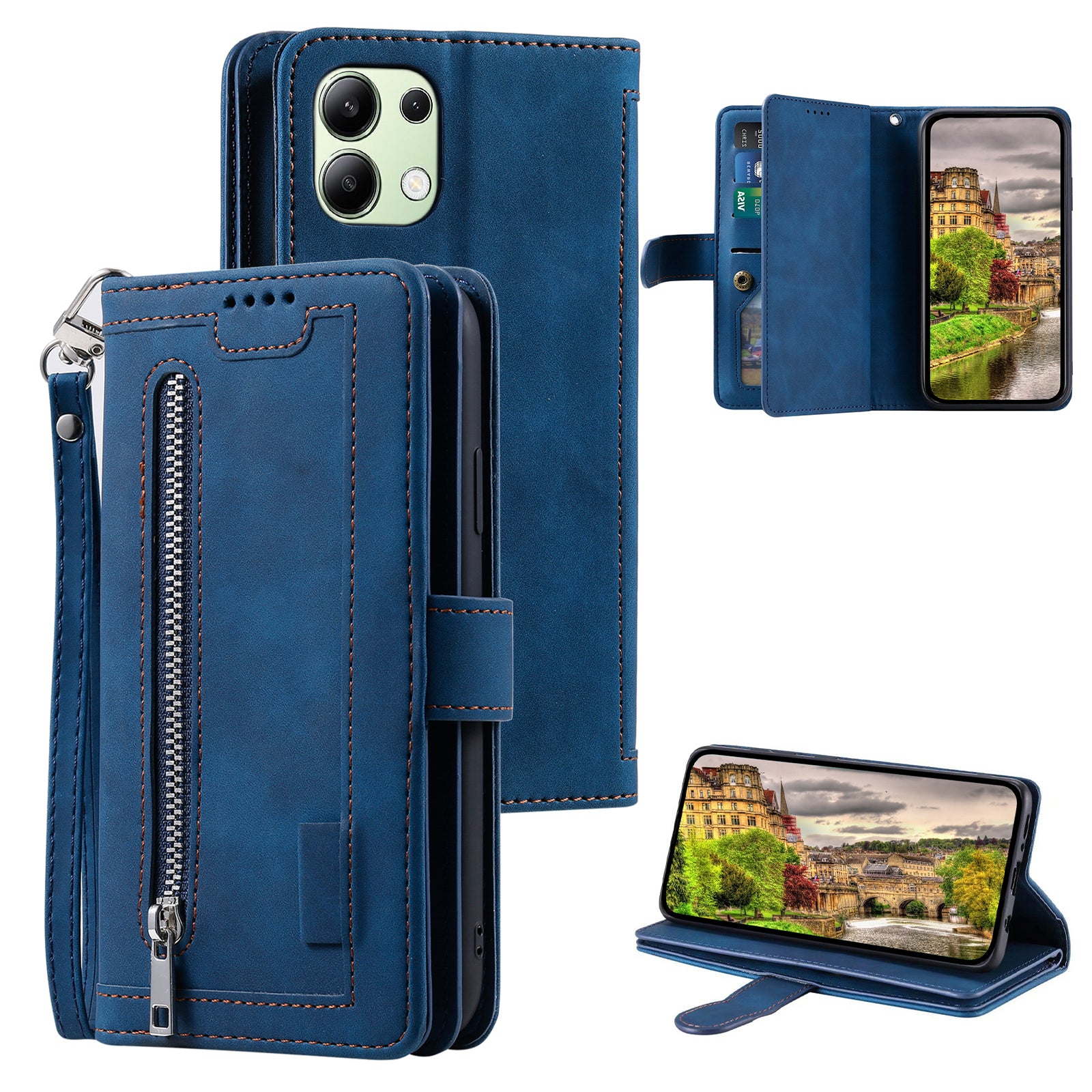 For Xiaomi Redmi Note 13 4G Case Leather Zipper Pocket Phone Cover with 9 Card Slots