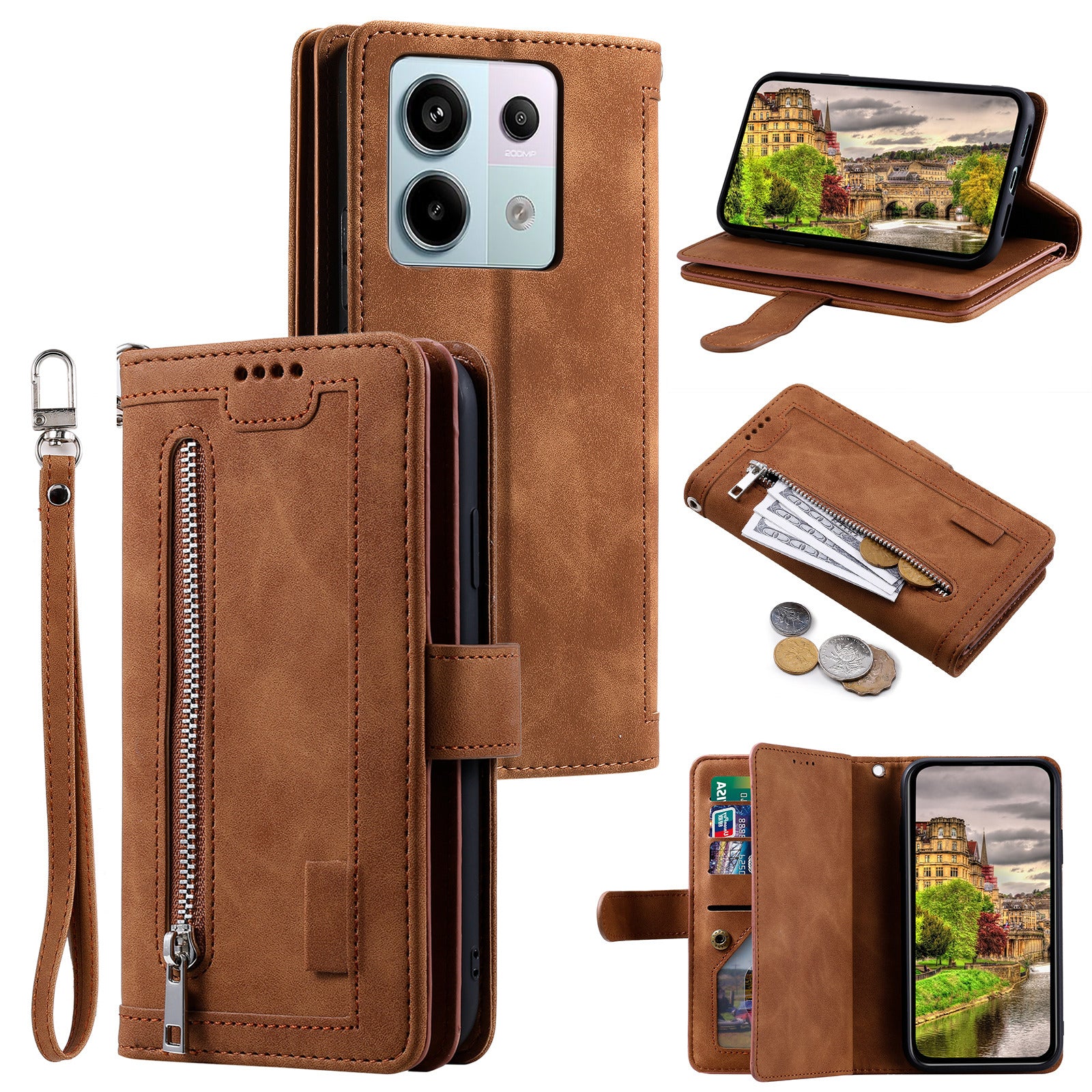 For Xiaomi Redmi Note 13 Pro 5G / Poco X6 5G Case 9 Card Slots PU Leather Phone Cover