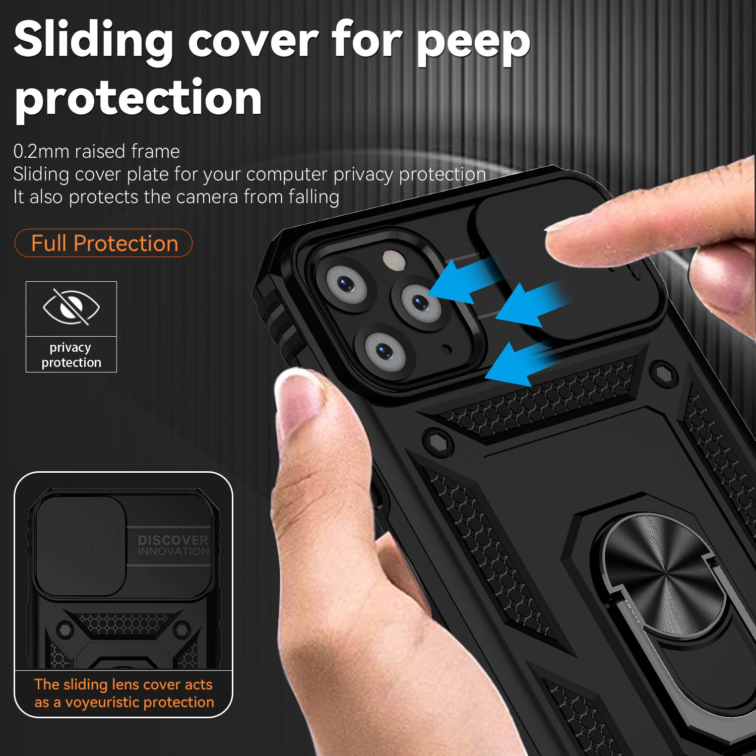 For iPhone 11 Pro Case Kickstand PC+TPU Hybrid Phone Shell with Camera Slide Cover
