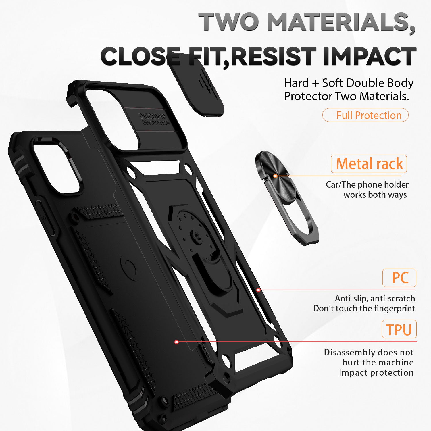 For iPhone 11 Pro Case Kickstand PC+TPU Hybrid Phone Shell with Camera Slide Cover