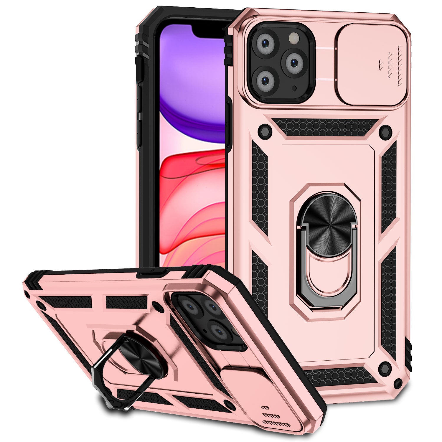For iPhone 11 Pro Case Kickstand PC+TPU Hybrid Phone Shell with Camera Slide Cover