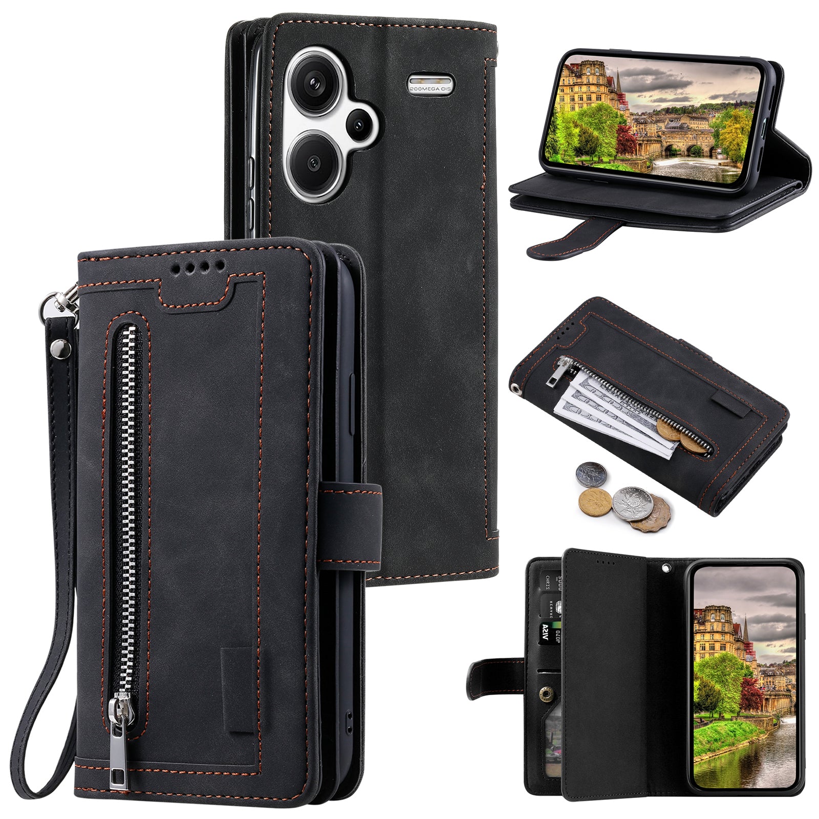 For Xiaomi Redmi Note 13 Pro+ 5G Case 9 Card Slots Stand Leather Retro Phone Cover