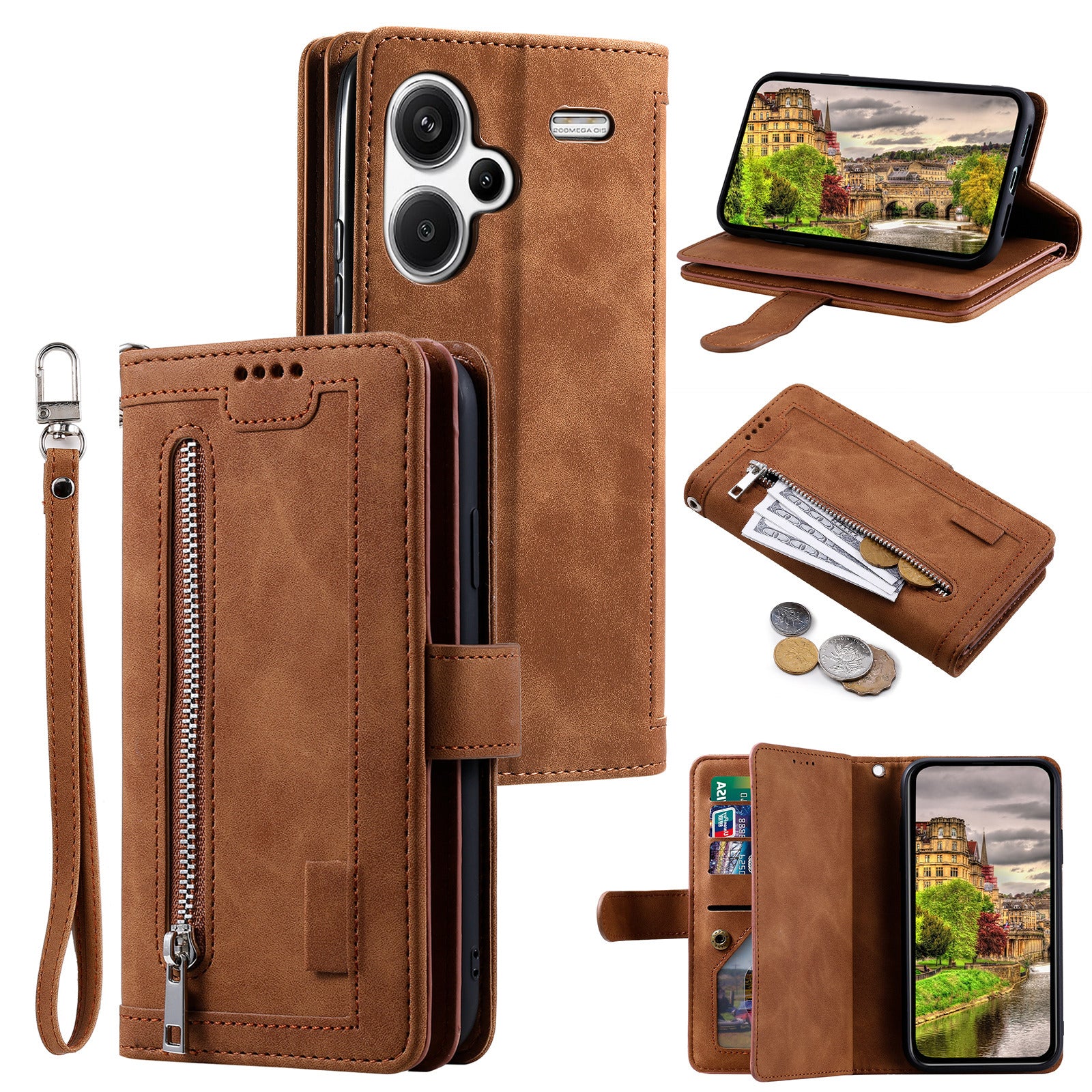For Xiaomi Redmi Note 13 Pro+ 5G Case 9 Card Slots Stand Leather Retro Phone Cover