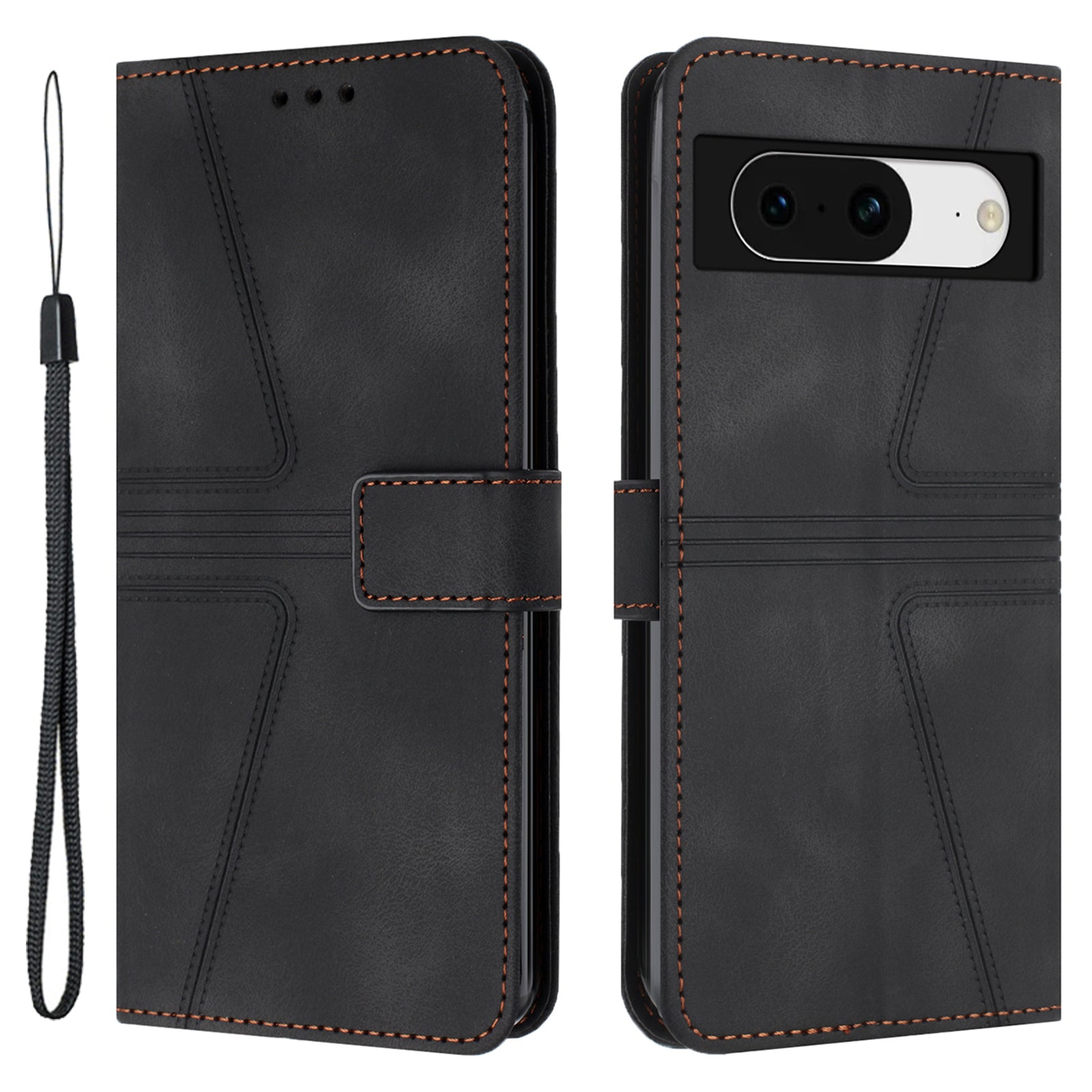 For Google Pixel 8 Phone Cover Magnetic Flip Leather Phone Protective Case Soft Touch with Strap