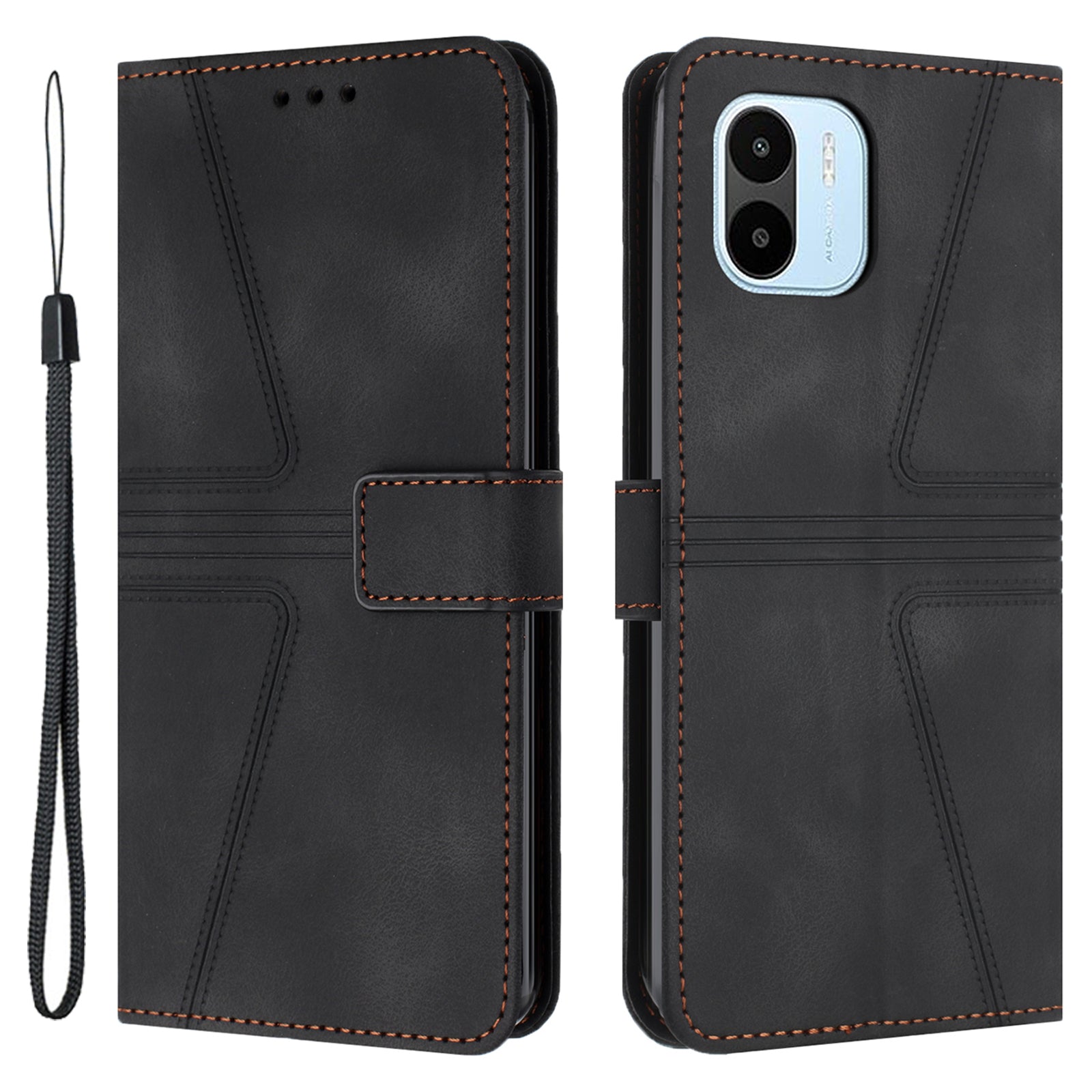 For Xiaomi Redmi A1 4G / A2 4G Case Triangle Imprinted Wallet Card Slots Phone Leather Cover