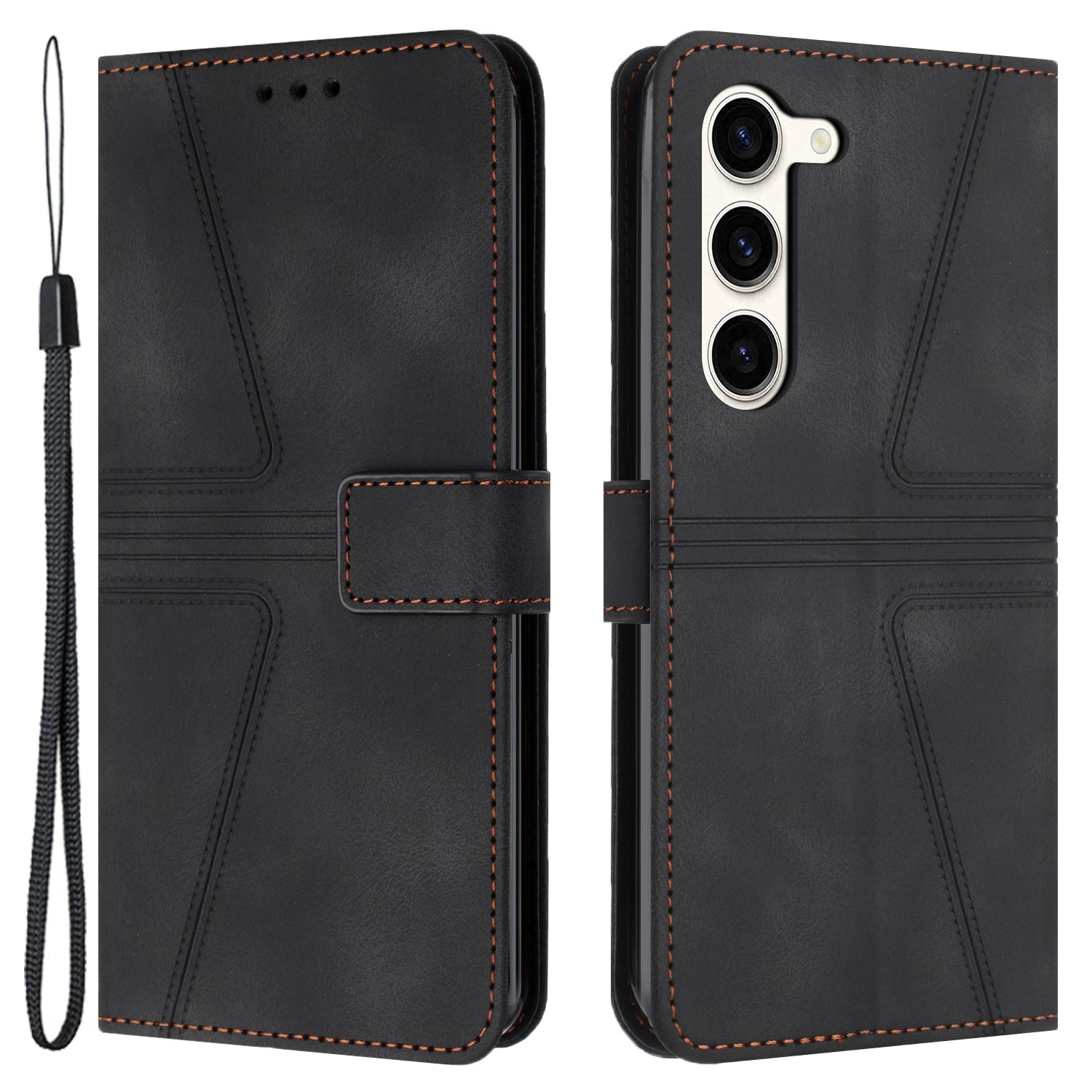 For Samsung Galaxy S23 Case Triangle Imprinted PU Leather Wallet Phone Cover