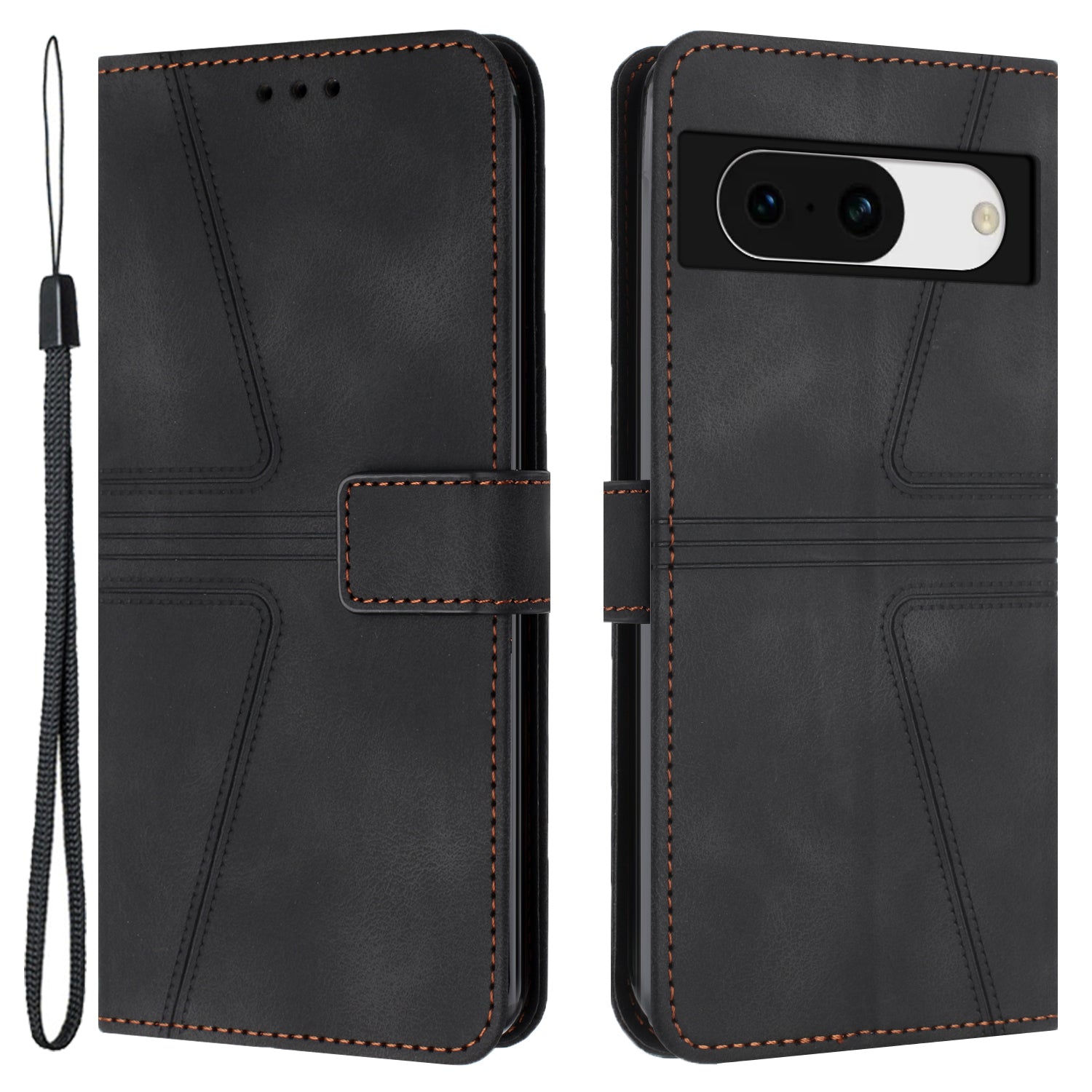 For Google Pixel 8a Case Triangle Imprinted PU Leather Solid Color Phone Cover
