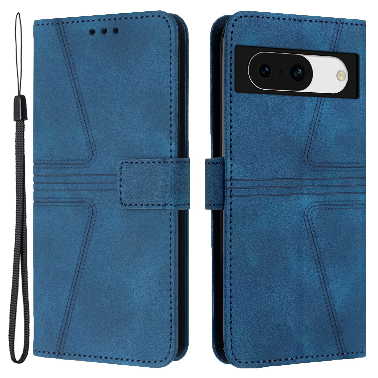 For Google Pixel 8a Case Triangle Imprinted PU Leather Solid Color Phone Cover