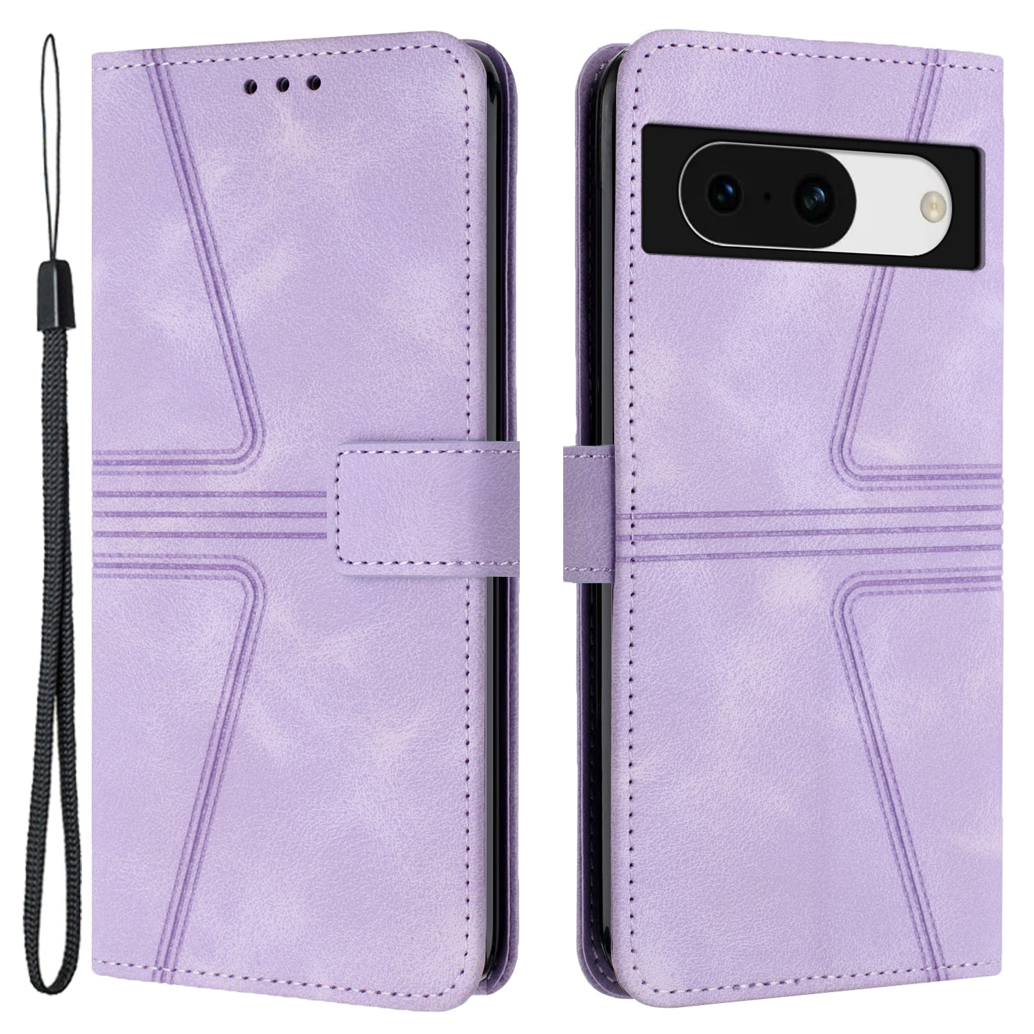 For Google Pixel 8a Case Triangle Imprinted PU Leather Solid Color Phone Cover