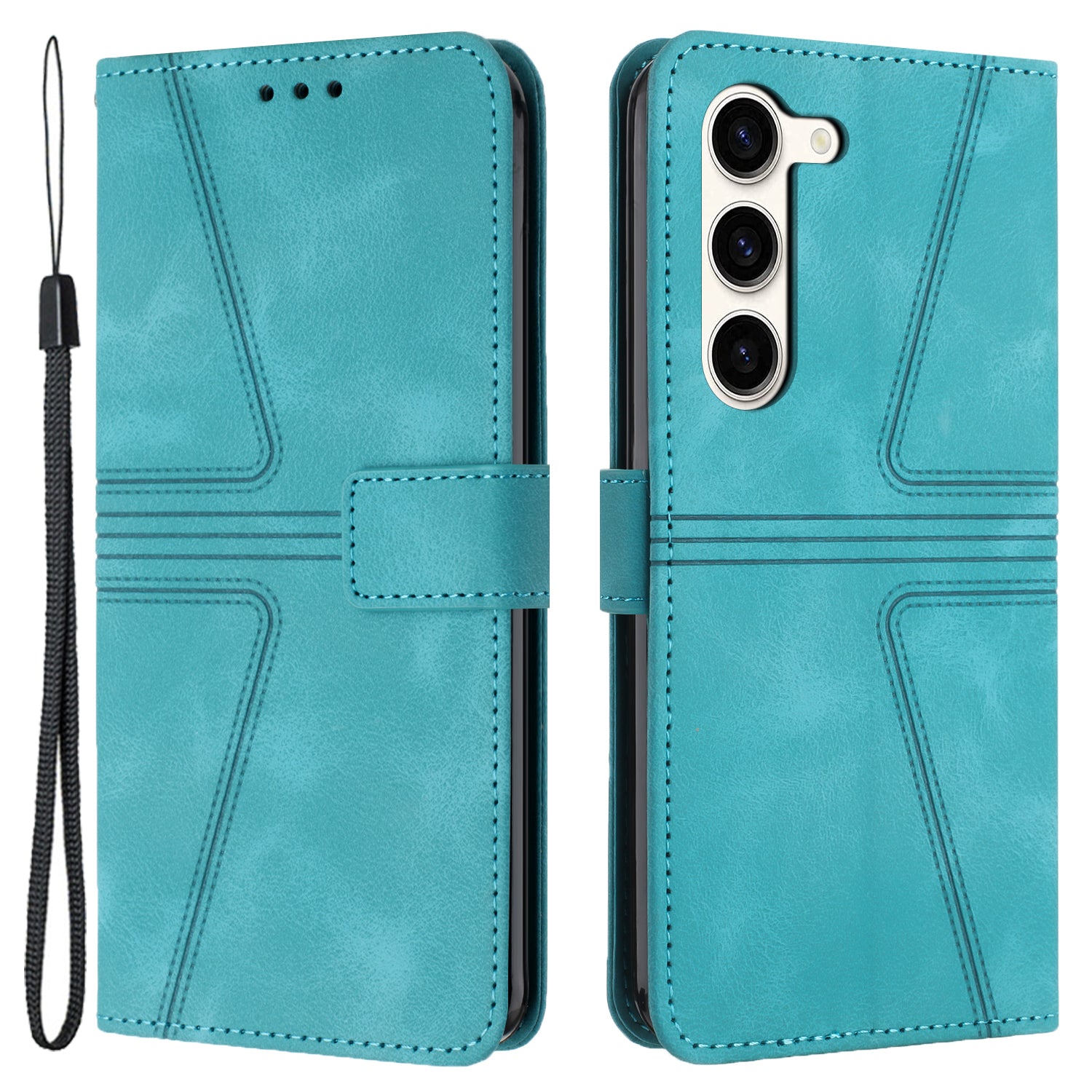 For Samsung Galaxy S23+ Leather Case Triangle Imprinted Solid Color Phone Cover