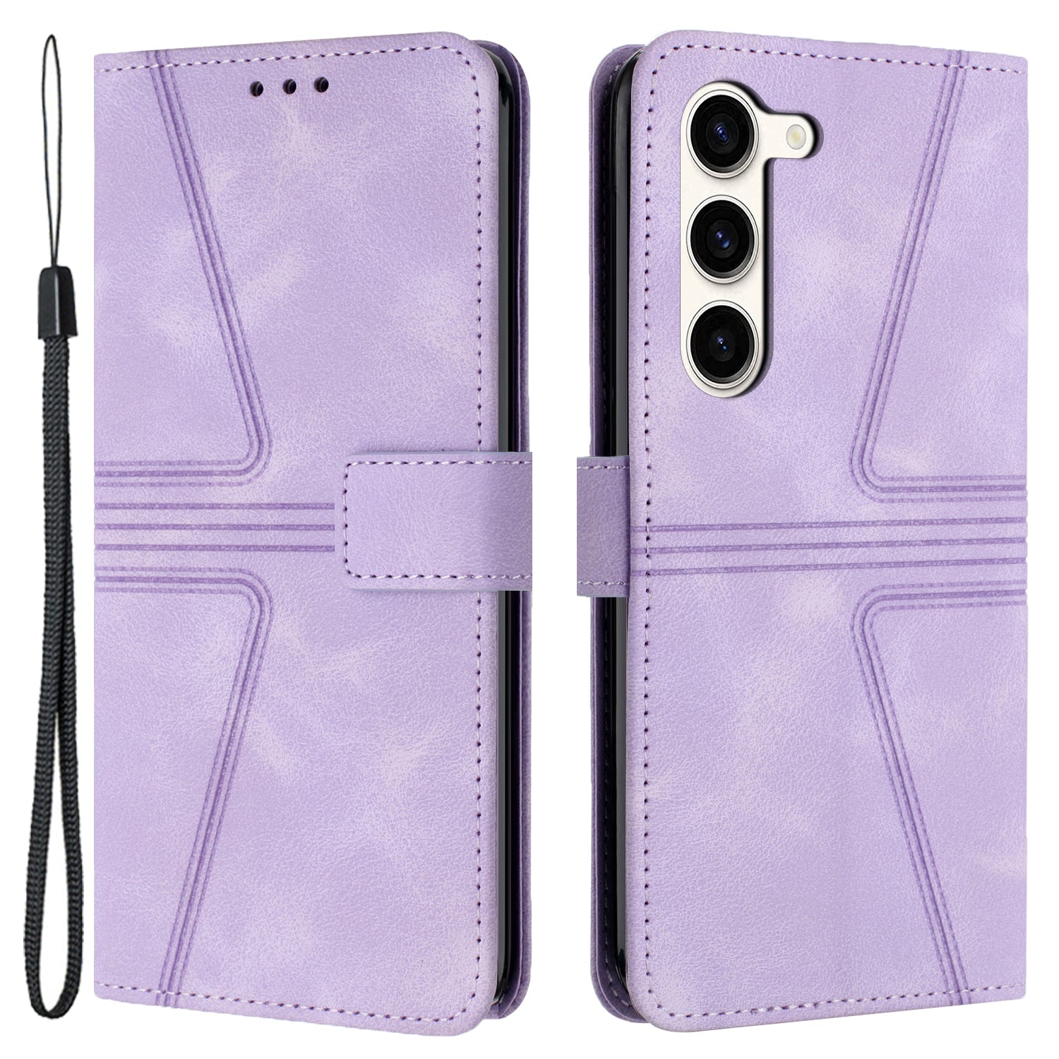 For Samsung Galaxy S23+ Leather Case Triangle Imprinted Solid Color Phone Cover