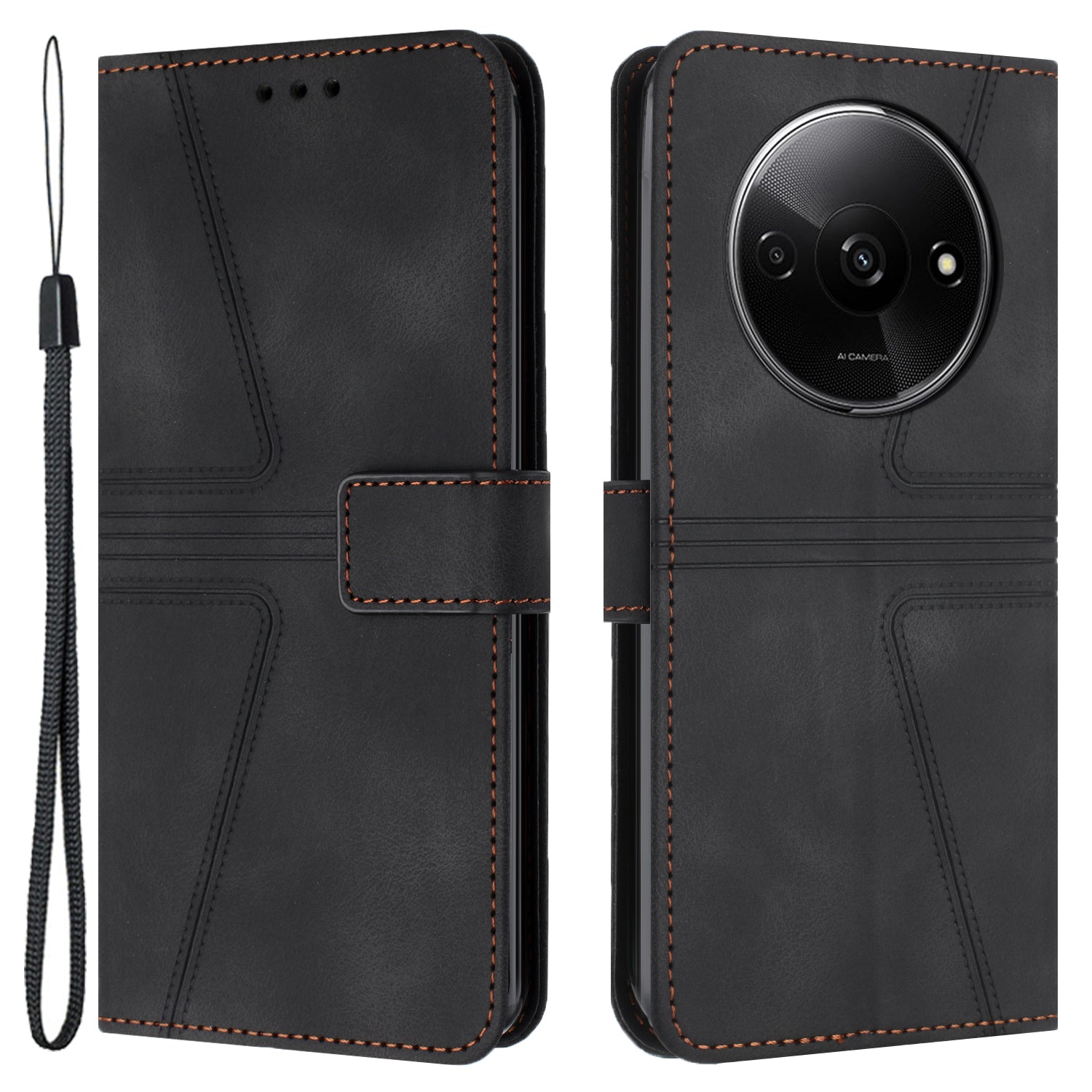 For Xiaomi Redmi A3 / Poco C61 4G Leather Case Triangle Imprinted Stand Phone Cover