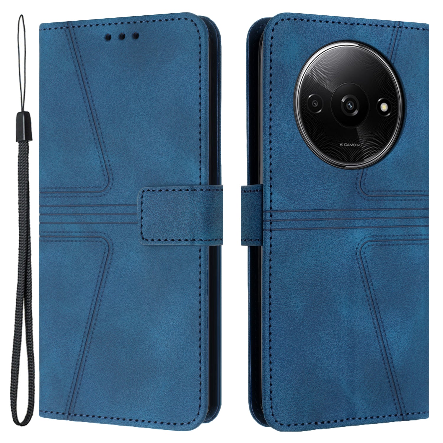 For Xiaomi Redmi A3 / Poco C61 4G Leather Case Triangle Imprinted Stand Phone Cover