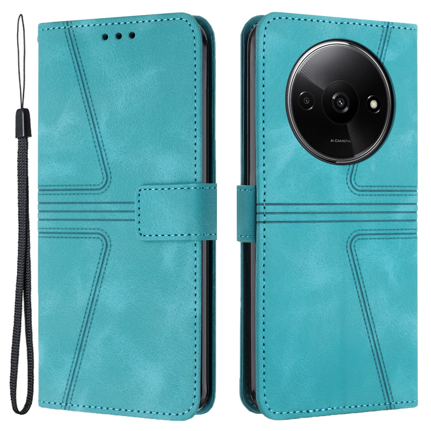 For Xiaomi Redmi A3 / Poco C61 4G Leather Case Triangle Imprinted Stand Phone Cover