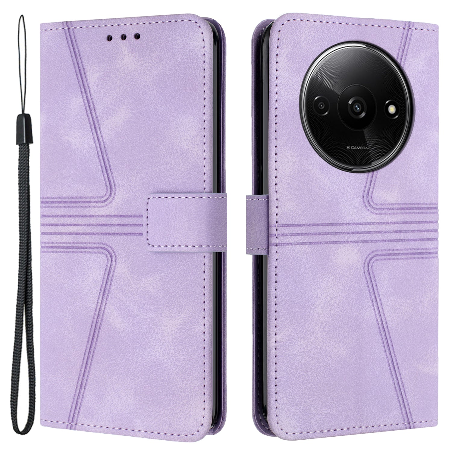 For Xiaomi Redmi A3 / Poco C61 4G Leather Case Triangle Imprinted Stand Phone Cover