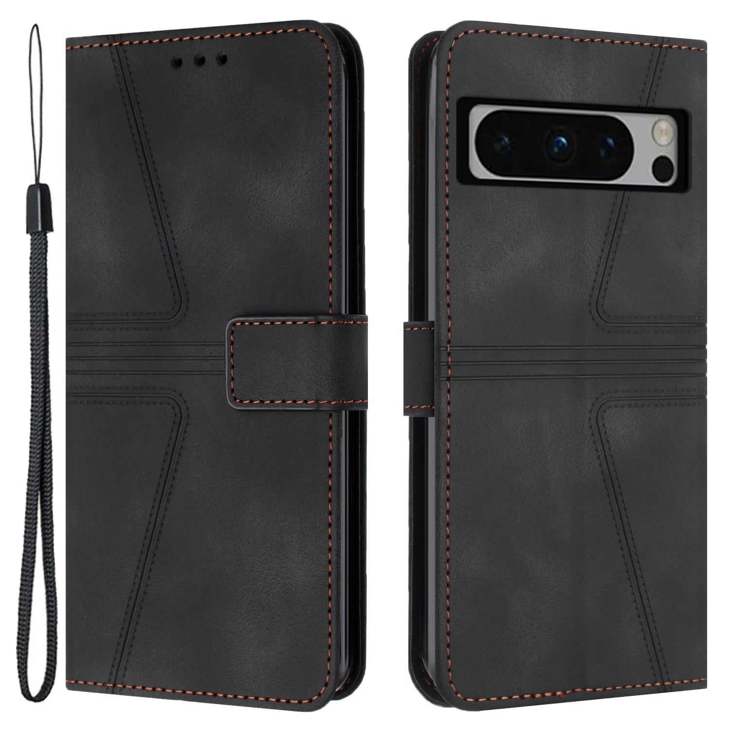 For Google Pixel 8 Pro Leather Case Triangle Imprinted Solid Color Phone Cover