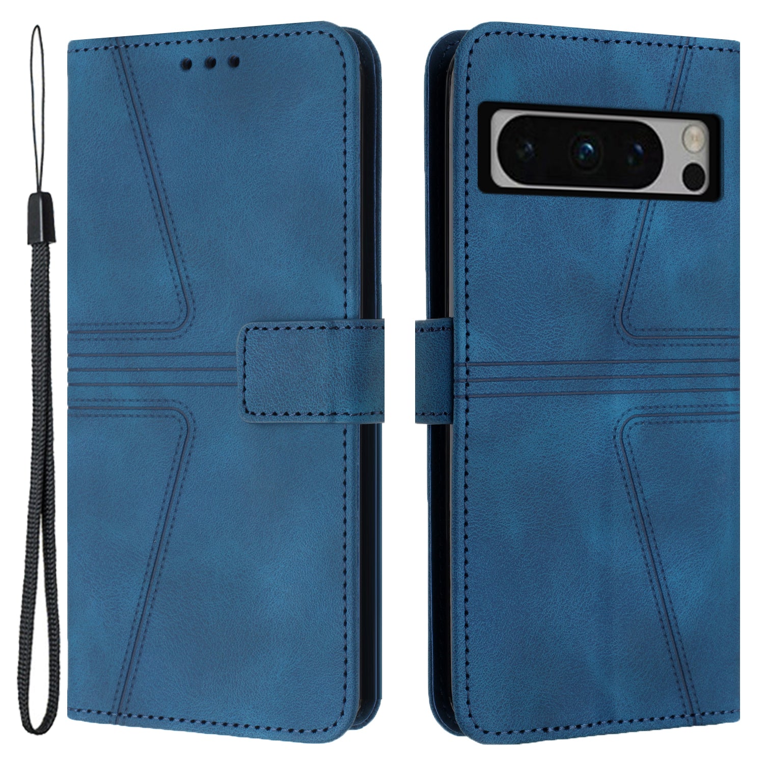 For Google Pixel 8 Pro Leather Case Triangle Imprinted Solid Color Phone Cover