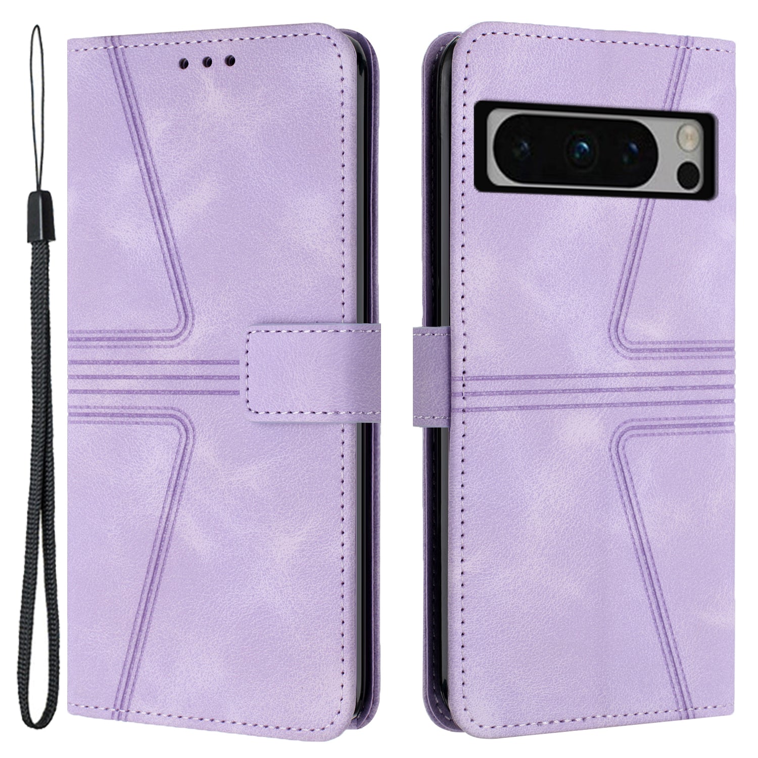 For Google Pixel 8 Pro Leather Case Triangle Imprinted Solid Color Phone Cover