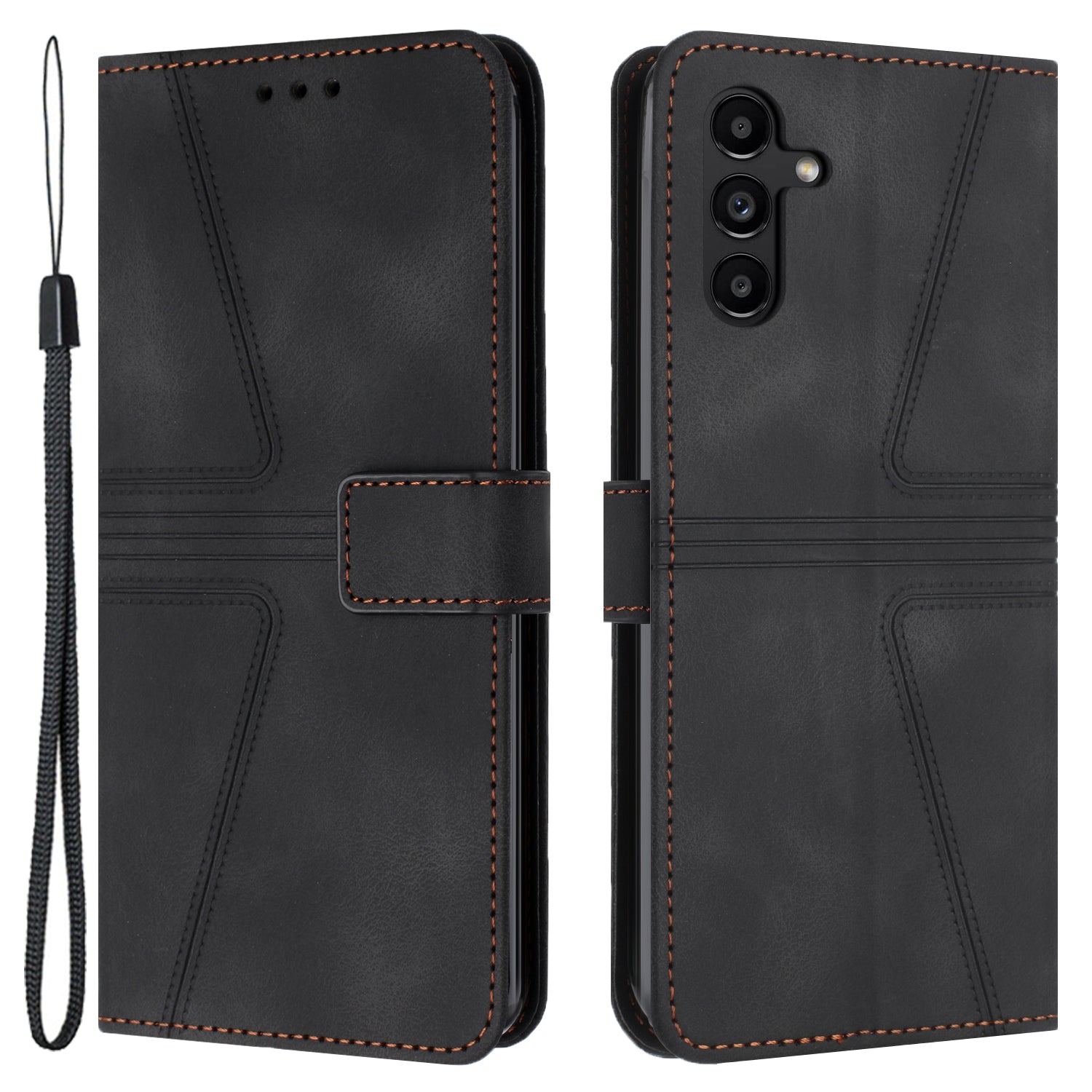 For Samsung Galaxy A24 4G (162.1 x 77.6 x 8.3mm) Phone Case Triangle Imprinted Solid Color Leather Flip Cover